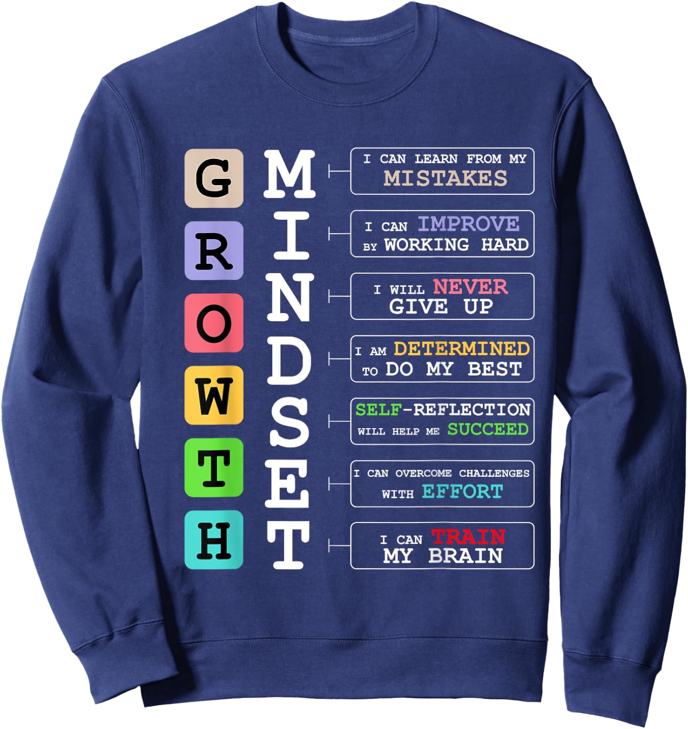 Growth Mindset shirt Positive School Classroom Teacher Gift Sweatshirt - Sweatshirt | Navy