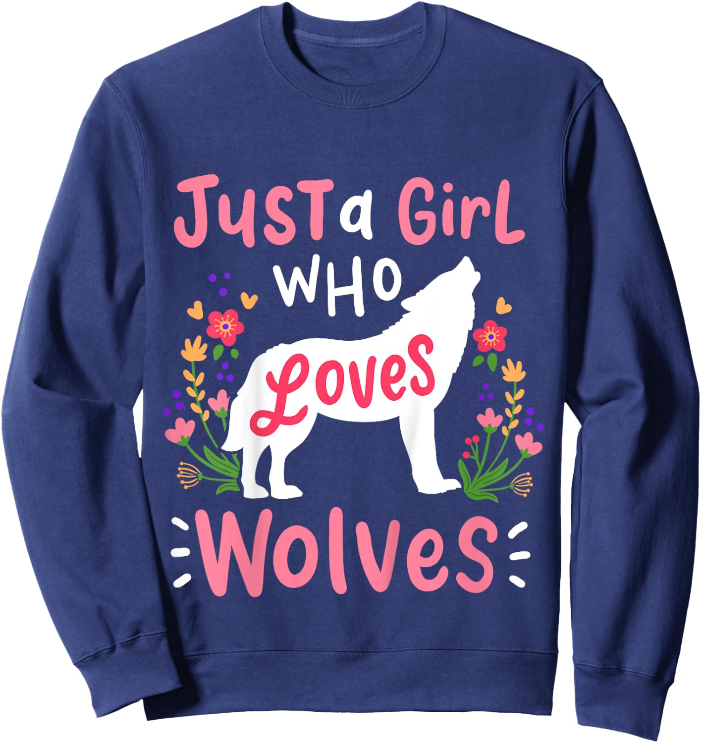 Kids Wolf Just A Girl Who Loves Wolves Sweatshirt - Sweatshirt | Navy