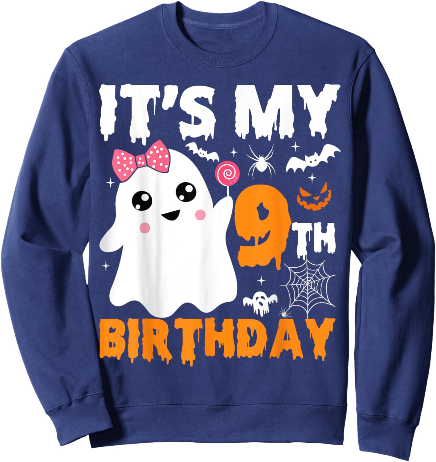 It's My 9th Birthday 9 Years Old Ghost Pumpkin Halloween Sweatshirt - Sweatshirt | Navy