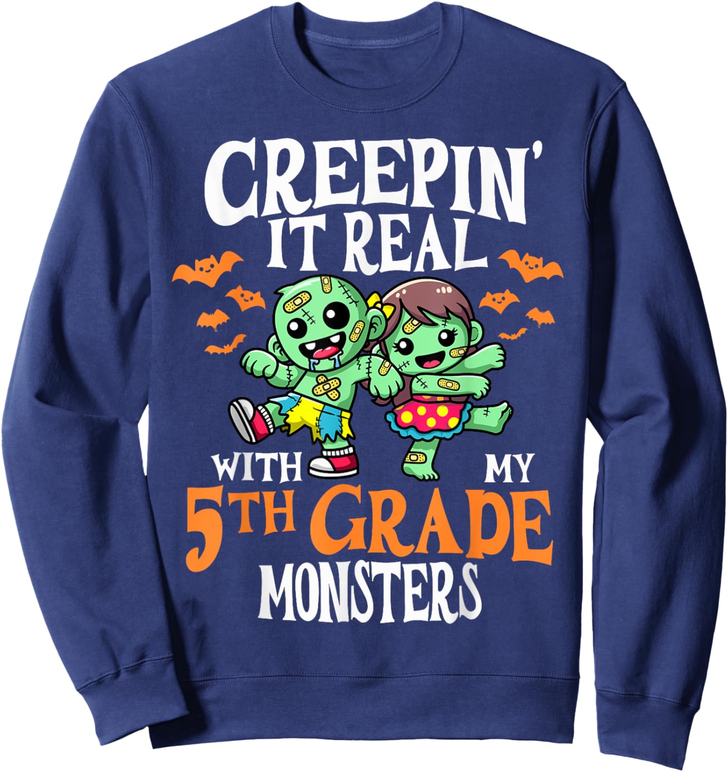 Creepin It Real Monster School 5th Grade Teacher Halloween Sweatshirt - Sweatshirt | Navy