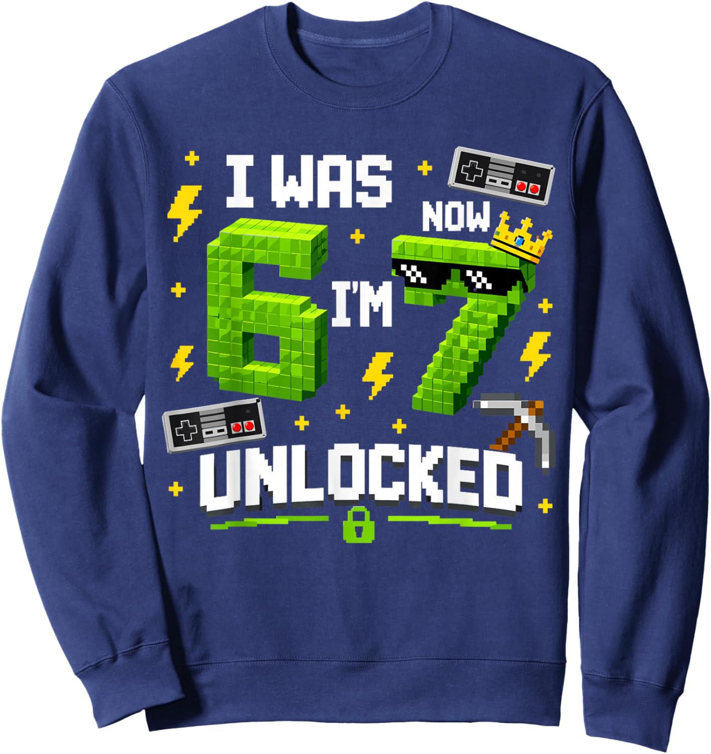 7th Birthday I was 6 Now I'm 7 Unlocked 67 Boys Kids Youth Sweatshirt - Sweatshirt | Navy