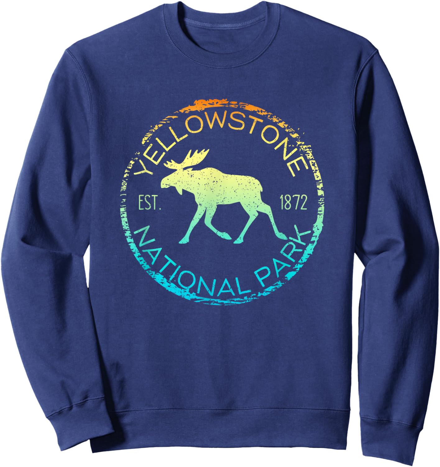Yellowstone National Park Wyoming Retro Moose Hiker Souvenir Sweatshirt - Sweatshirt | Navy