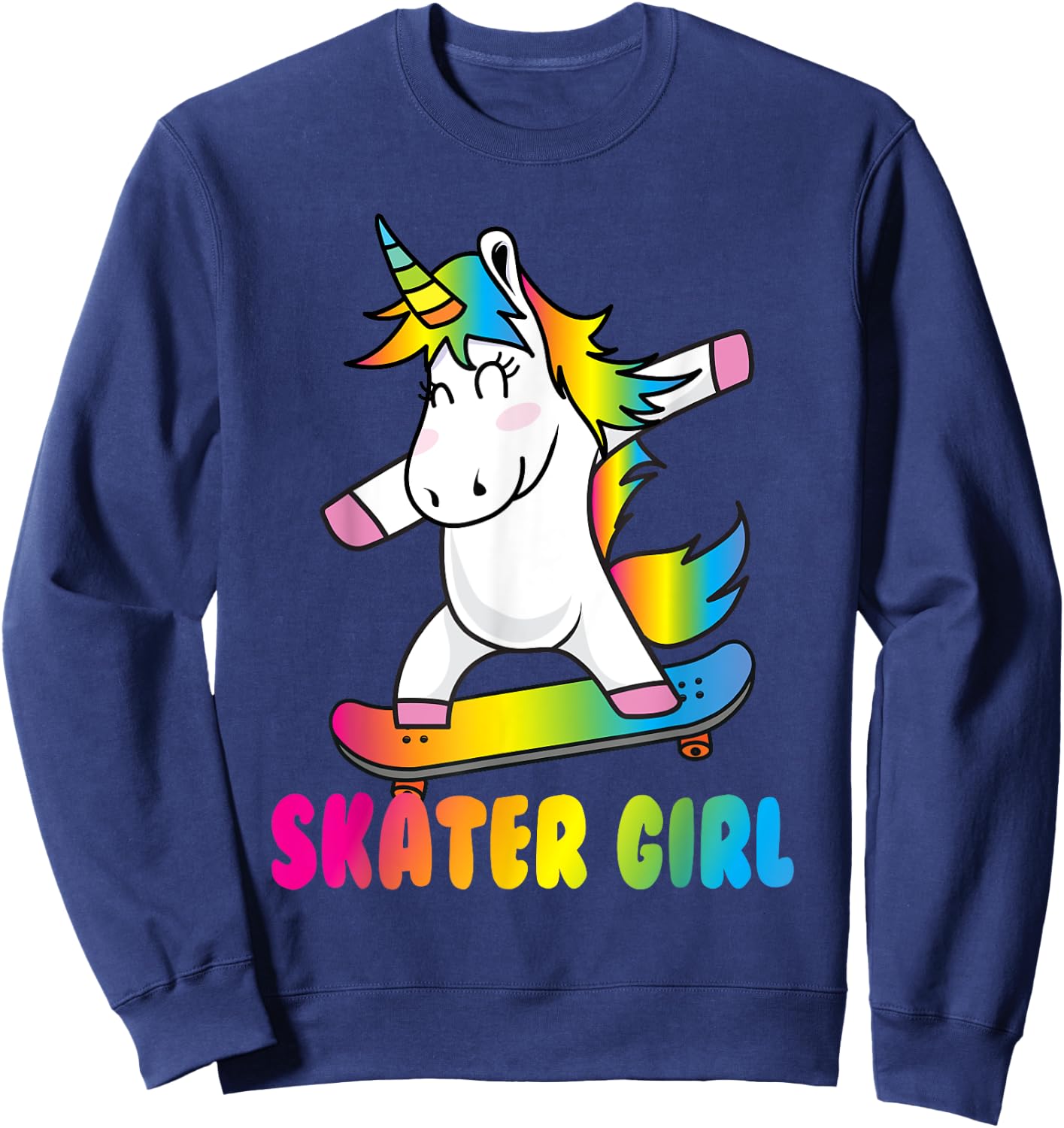 Skater Girl Funny Cute Unicorn Skating Cool Skateboard Sweatshirt - Sweatshirt | Navy