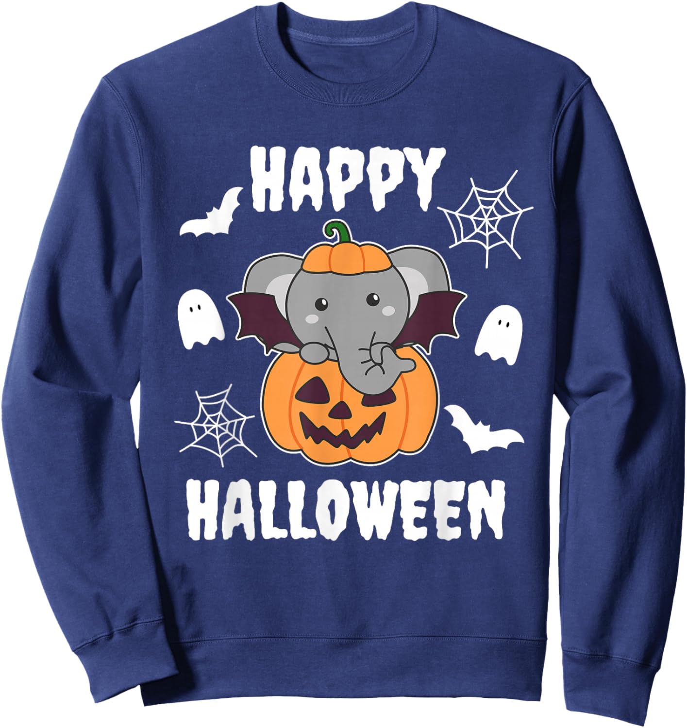 Elephant Happy Halloween Pumpkin Bat Elephant Sweatshirt - Sweatshirt | Navy