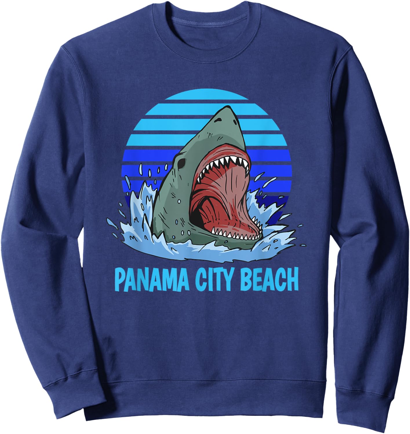 Panama City Beach Vacation Shark Theme Men Women Girls Kids Sweatshirt - Sweatshirt | Navy