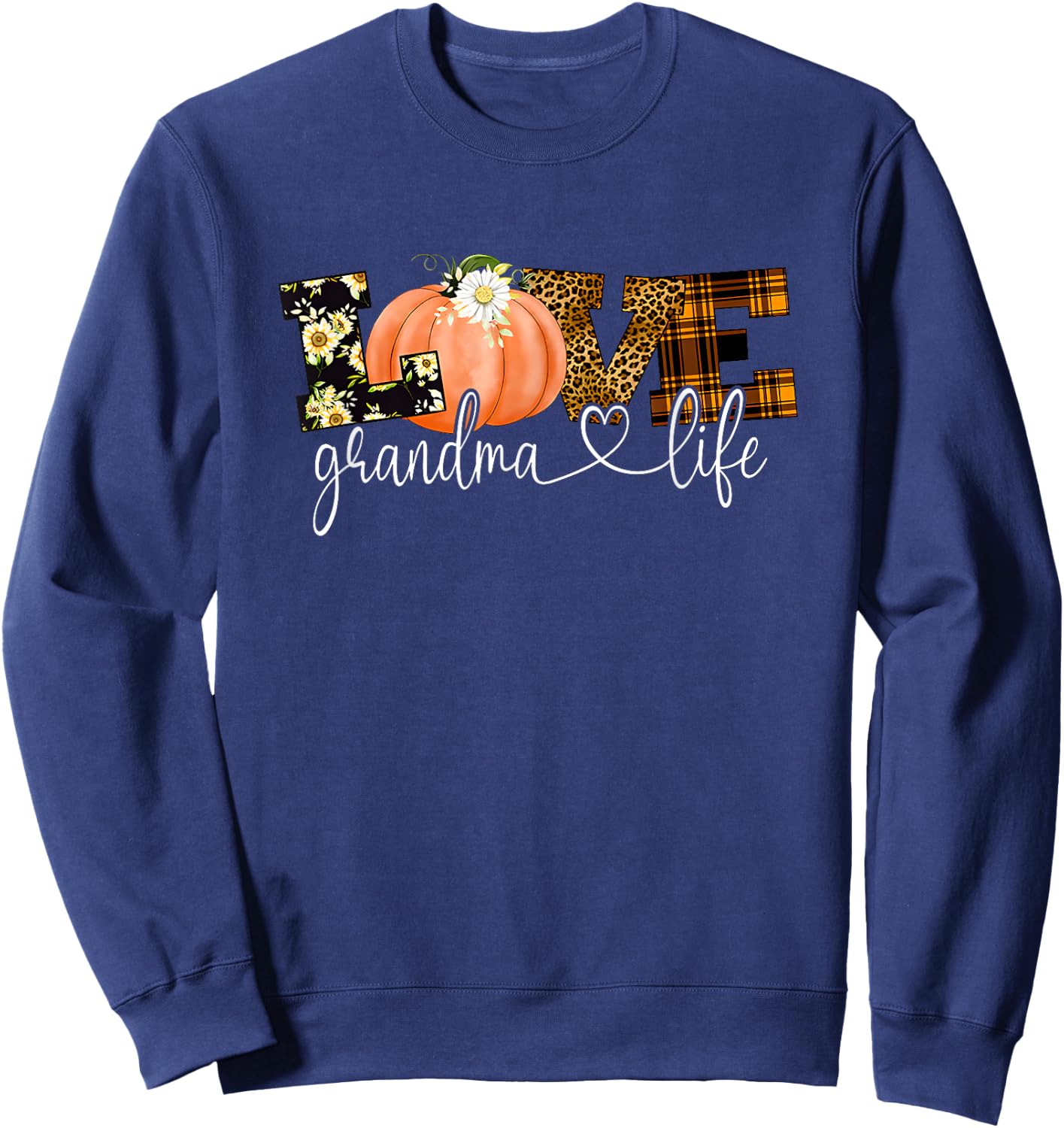 Love Grandma Life Fall Season Pumpkin Sweatshirt - Sweatshirt | Navy
