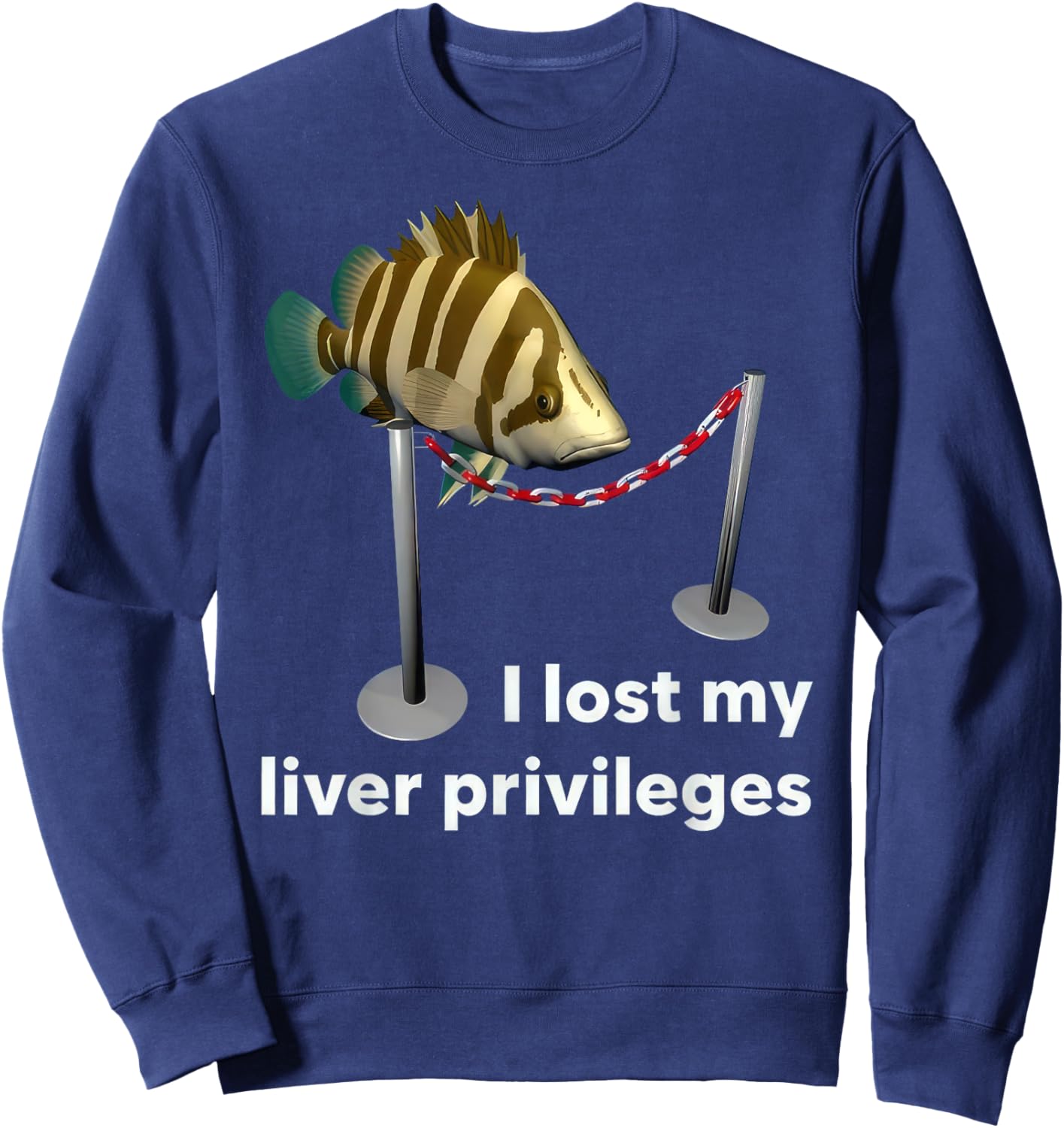 Cawffee I Lost My Liver Privileges Cursed Fish Funny Fish Meme , Small, Black Sweatshirt - Sweatshirt | Navy