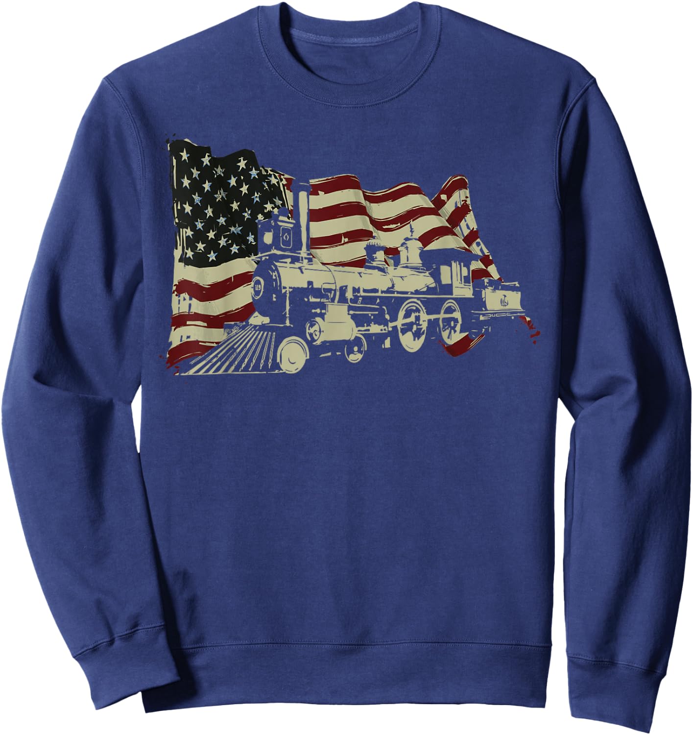 Steam Train Driver Trainspotting Locomotive American Flag Sweatshirt - Sweatshirt | Navy