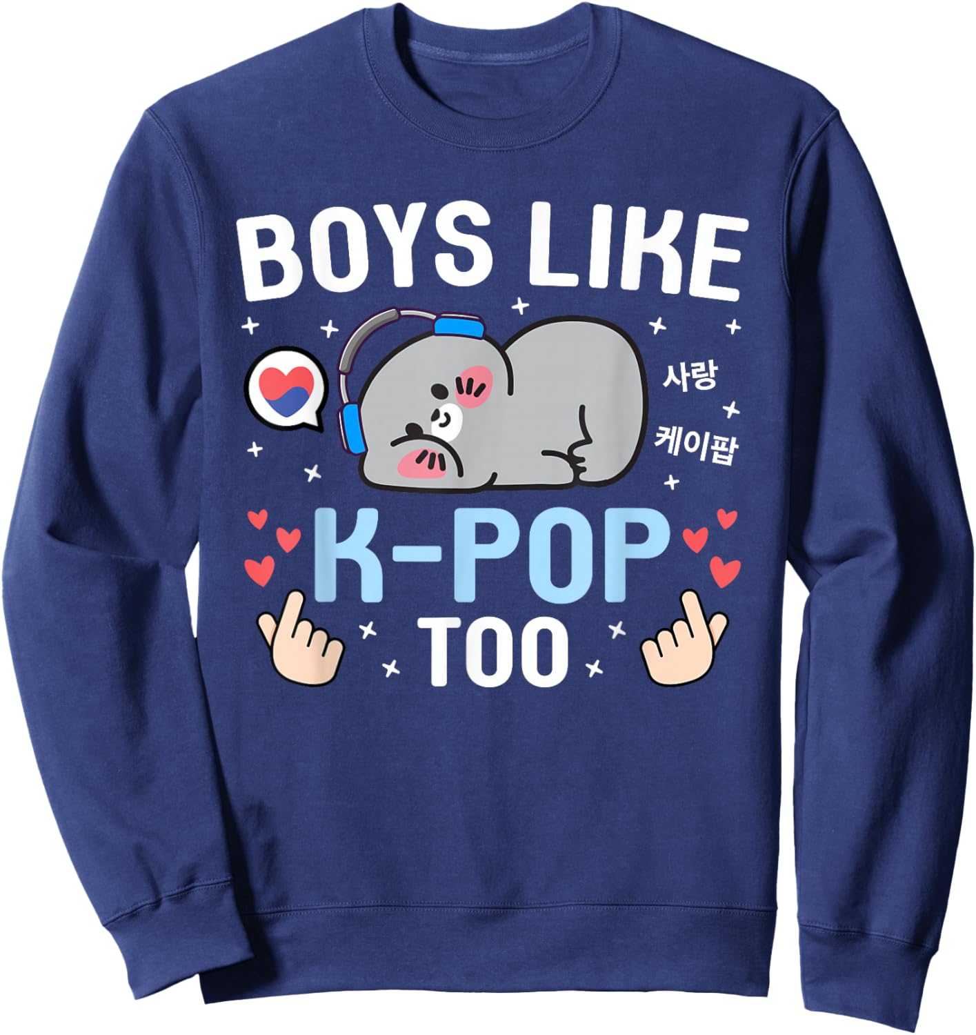 Boys Like K-Pop Too Cute Kawaii Seal Korean Music Kids K-Pop Sweatshirt - Sweatshirt | Navy