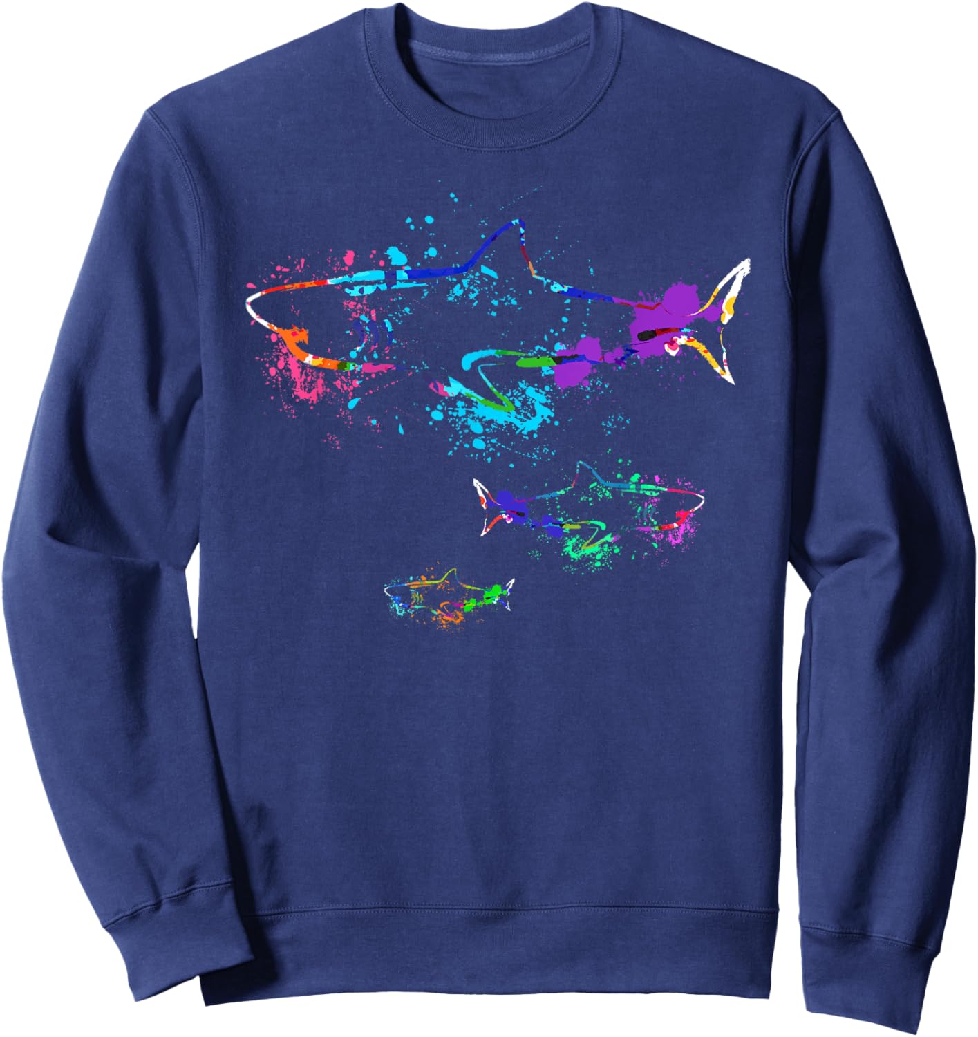 Vintage Shark Silhouette | Hammerhead Shark Tiger Shark Sweatshirt - Sweatshirt | Navy