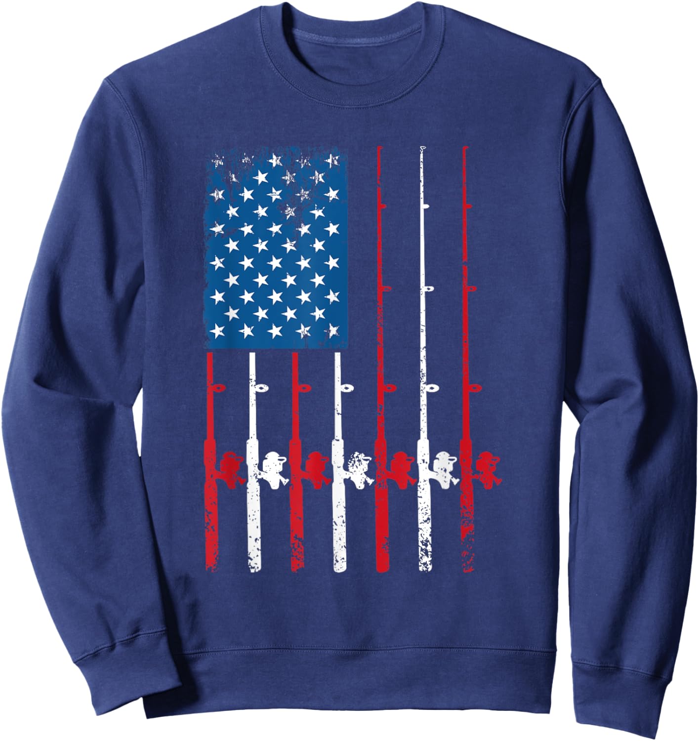American Flag Fishing Rod Fishing Lover Vintage Fisherman Sweatshirt - Sweatshirt | Navy