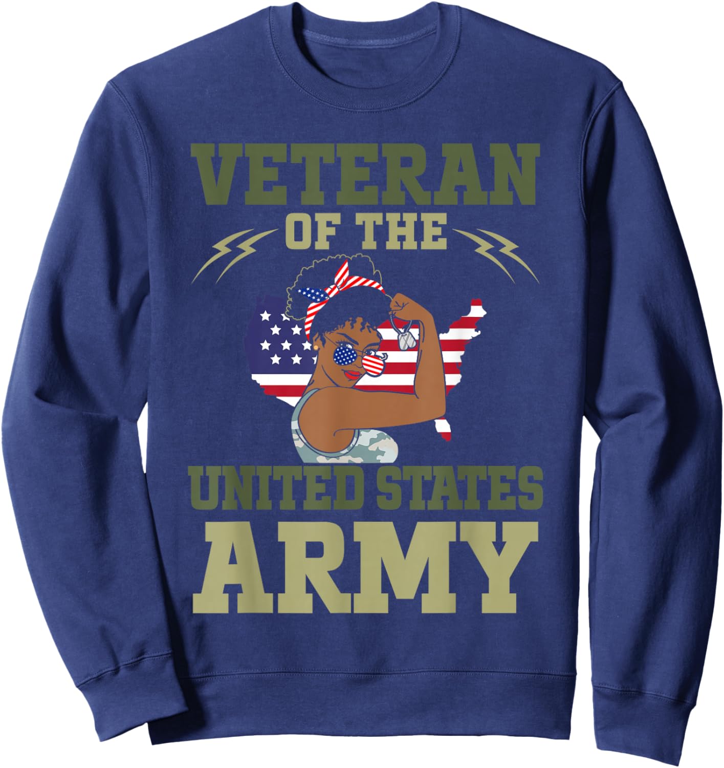 African American Army Veteran Female Afro Melanin Girl Sweatshirt - Sweatshirt | Navy