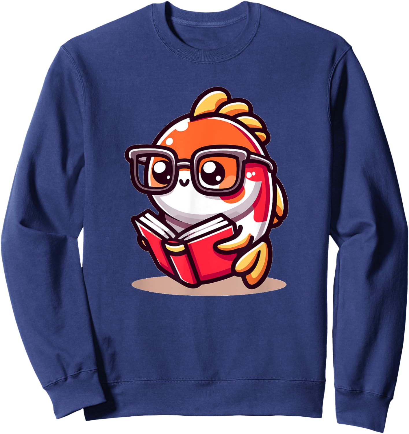 Adorable Book Lover Koi Fish With Reading Glasses Cute Sweatshirt - Sweatshirt | Navy