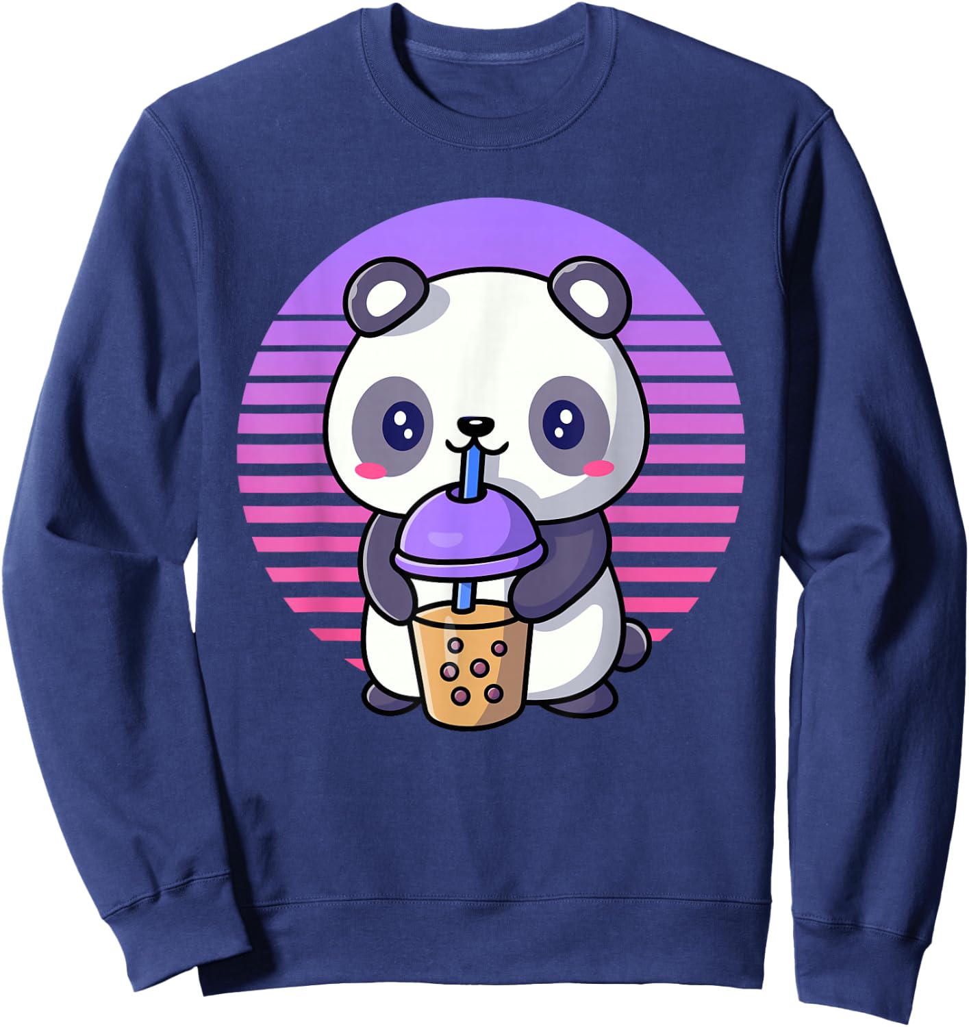 Retro Bubble Tea Shirt Kids Kawaii Panda Boba Gifts Women Sweatshirt - Sweatshirt | Navy