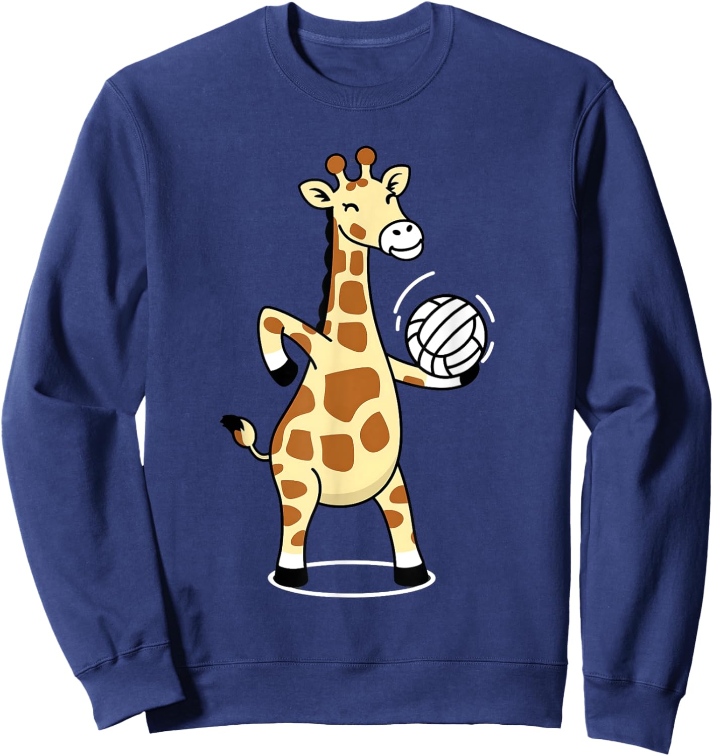 Giraffe Playing Volleyball Funny Whimsical Cartoon Graphic Sweatshirt - Sweatshirt | Navy