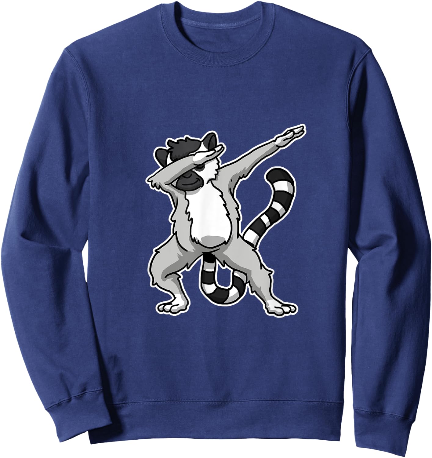 Witziges Lemuren Kostm Und Geschenkidee -Adults, Kids Dabbing Lemure Gift Lemurs Dab Dance Black Cartoon Small Classic Fit Crew Collar Short Sleeve Sweatshirt - Sweatshirt | Navy