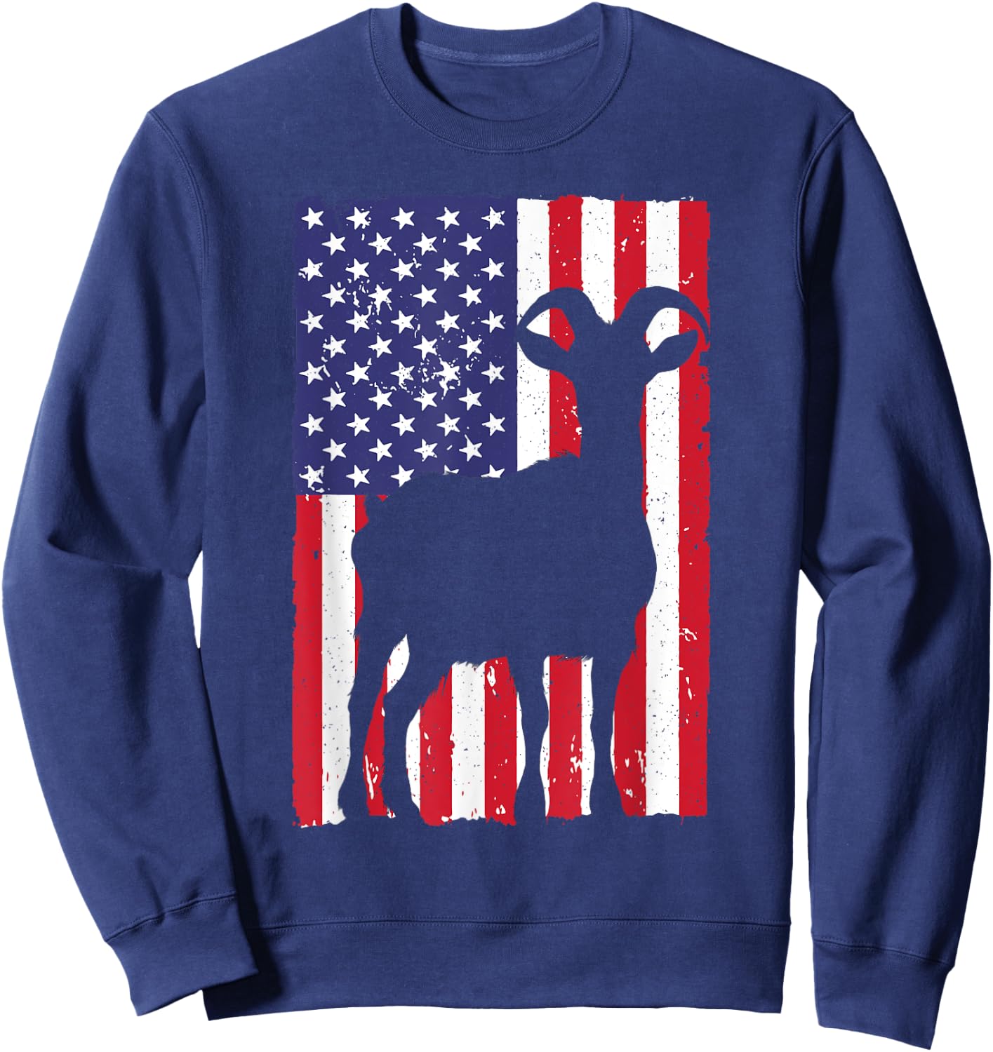Goat Gift Goat Lover Accessories & Goat Clothes -Adult Black Small USA Flag Animal Design Sweatshirt - Sweatshirt | Navy