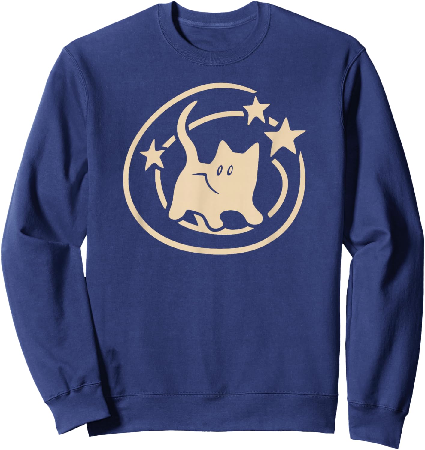 90s Y2K Scary Tomcat Cat is Scared Under Starry Tail Sweatshirt - Sweatshirt | Navy