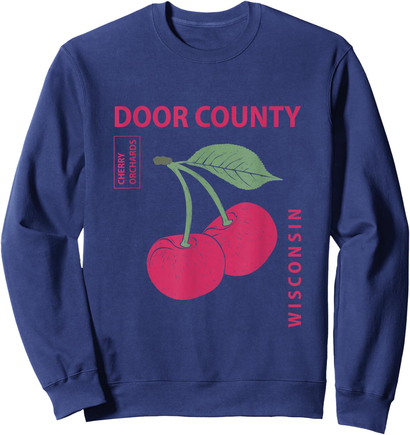 Door County Wisconsin Pink Cherries Vintage Sweatshirt - Sweatshirt | Navy