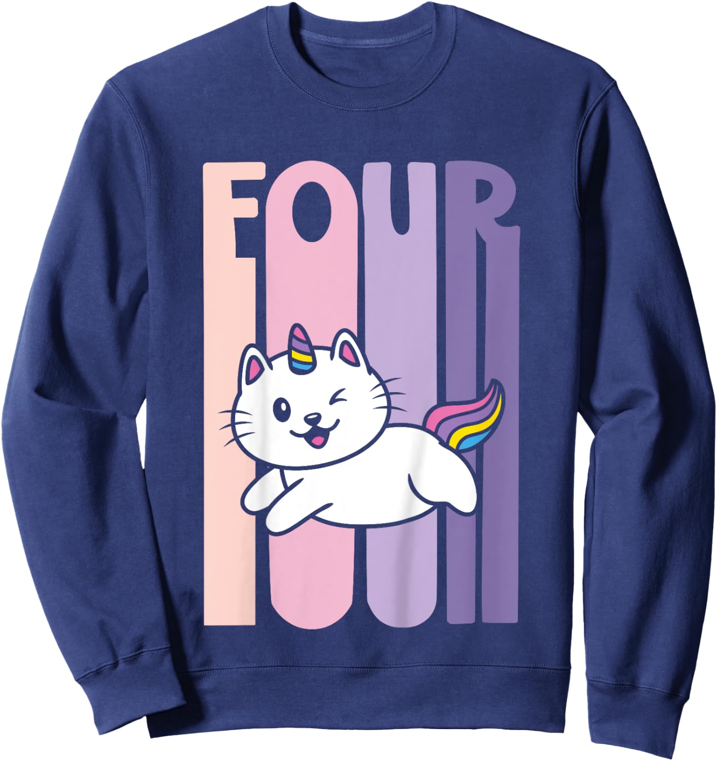 4 Year Old Cute Caticorn Cat Unicorn Birthday Girl B-day Sweatshirt - Sweatshirt | Navy