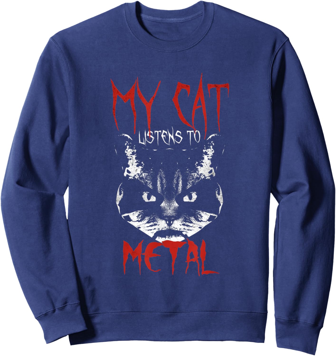 My Cat Listens to Metal Design Gothic Rock Black Metal Sweatshirt - Sweatshirt | Navy