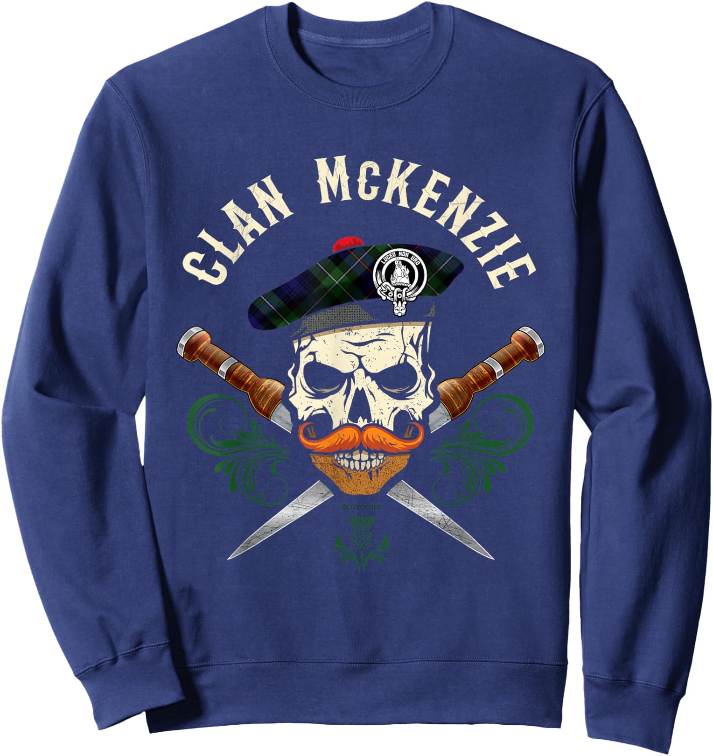 Scottish Clan McKenzie Surname Skull Dirks Tartan Badge Sweatshirt - Sweatshirt | Navy