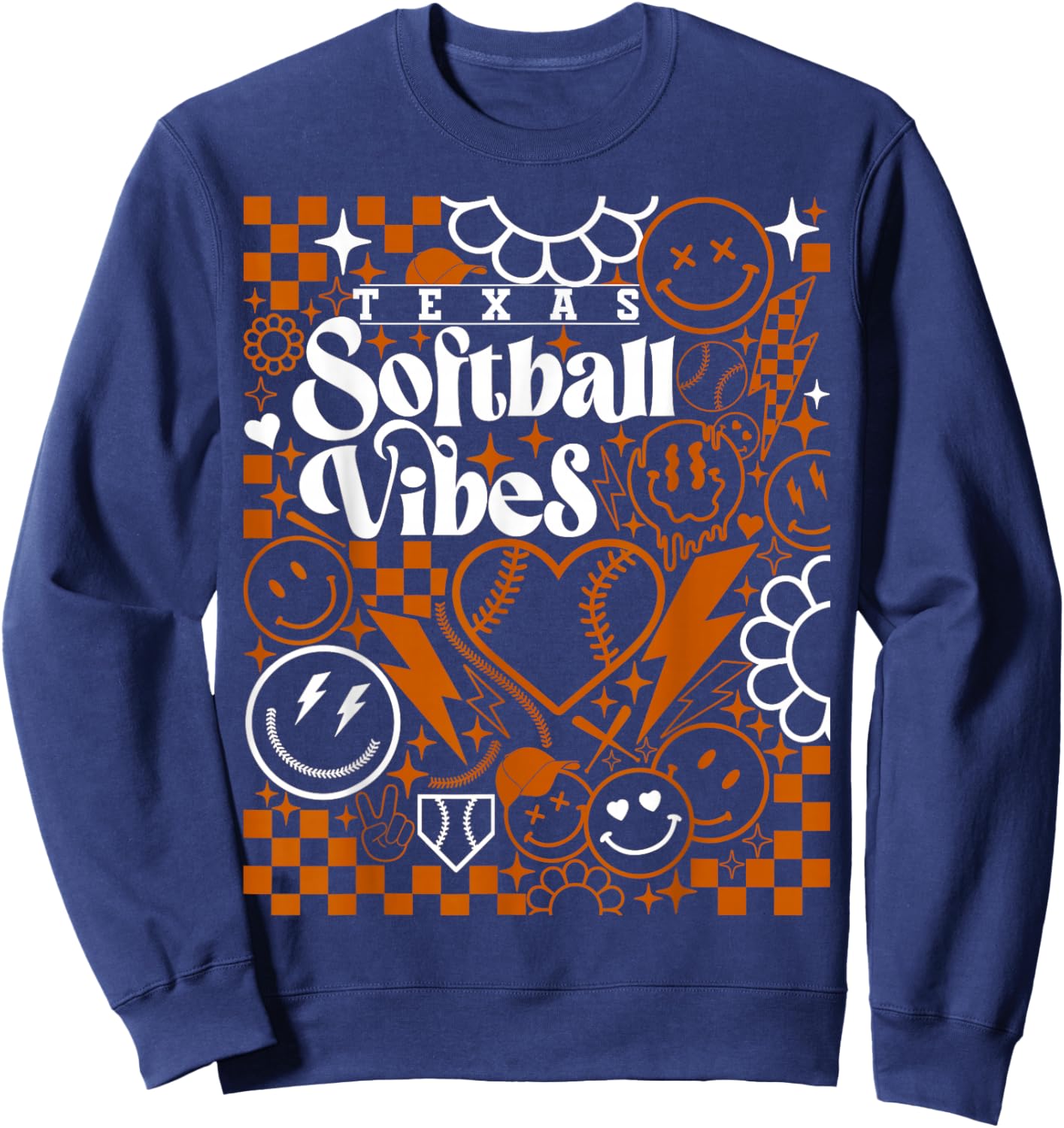 Texas Softball Vintage Kids Team Retro Softball Fan Sweatshirt - Sweatshirt | Navy