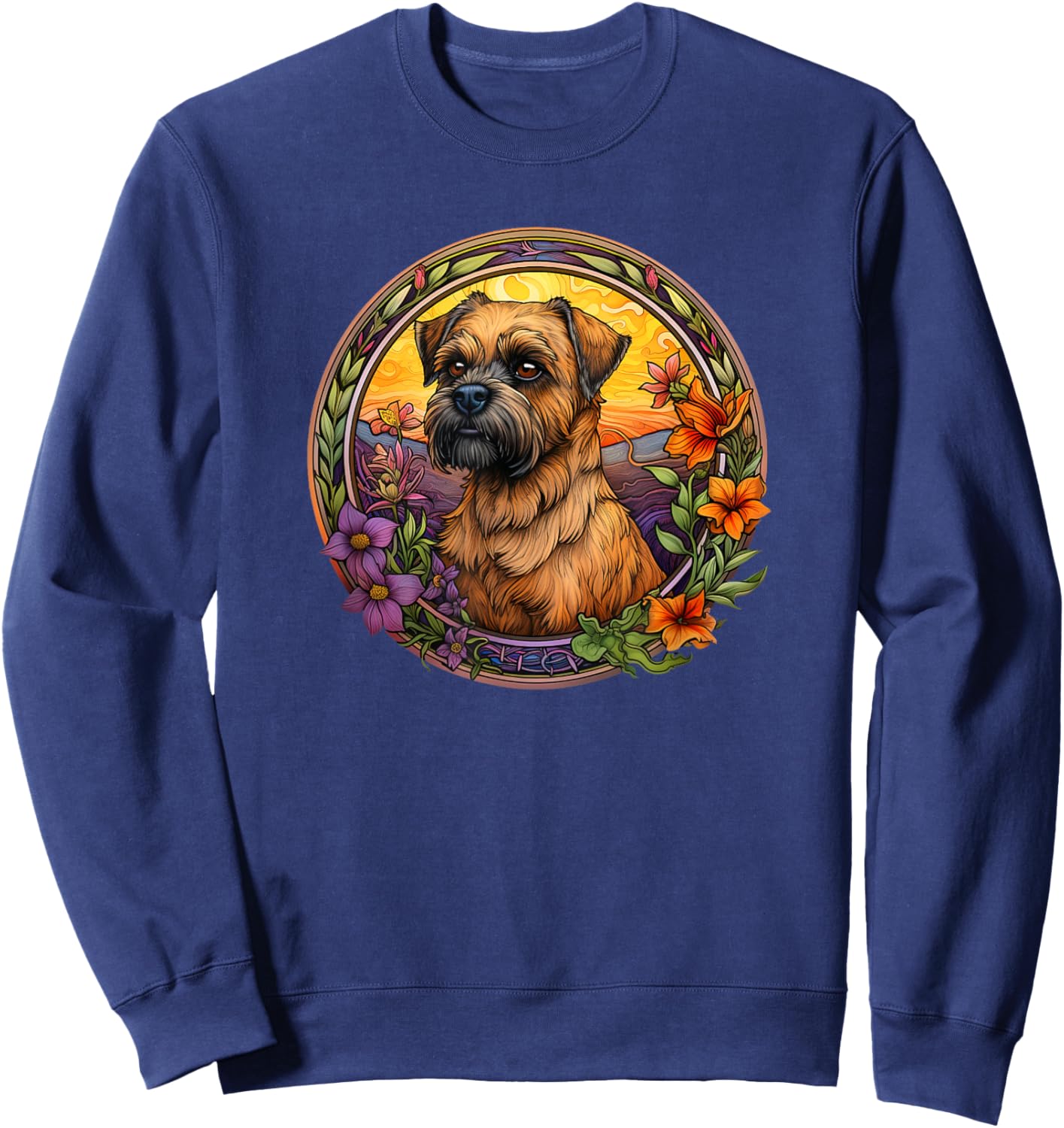 Cute Funny Flowers Floral Border Terrier Lover Sweatshirt - Sweatshirt | Navy