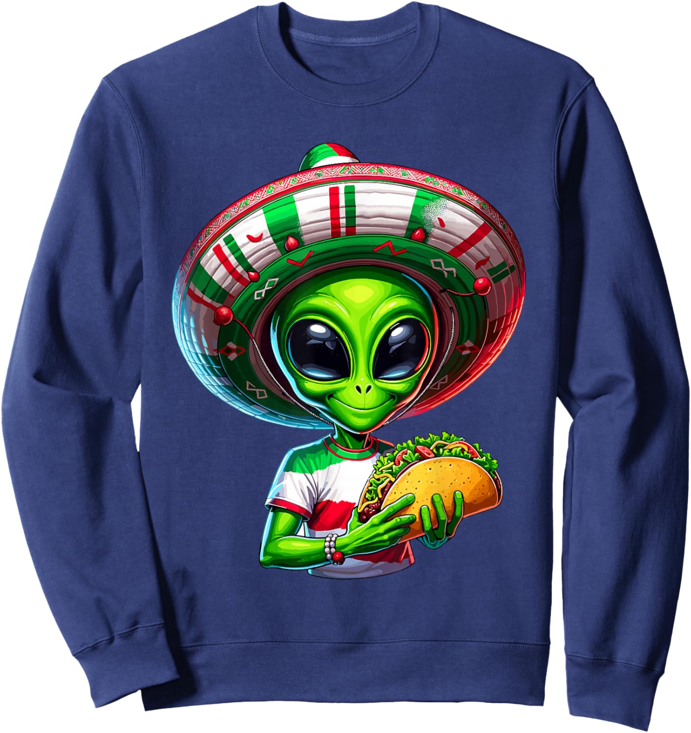 Alien Taco Cinco De Mayo Men UFO Mexico Flag Sombrero Tacos Sweatshirt - Sweatshirt | Navy