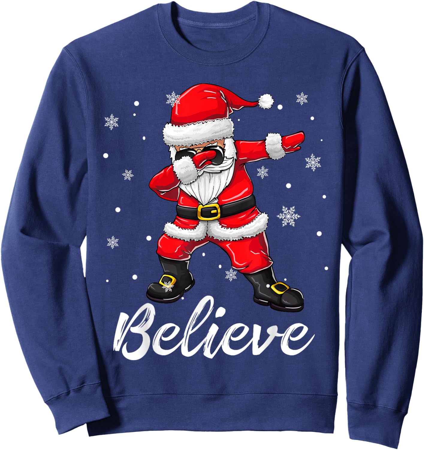 Believe Christmas Shirt Dabbing Santa Claus Kids Boys Girls Sweatshirt - Sweatshirt | Navy
