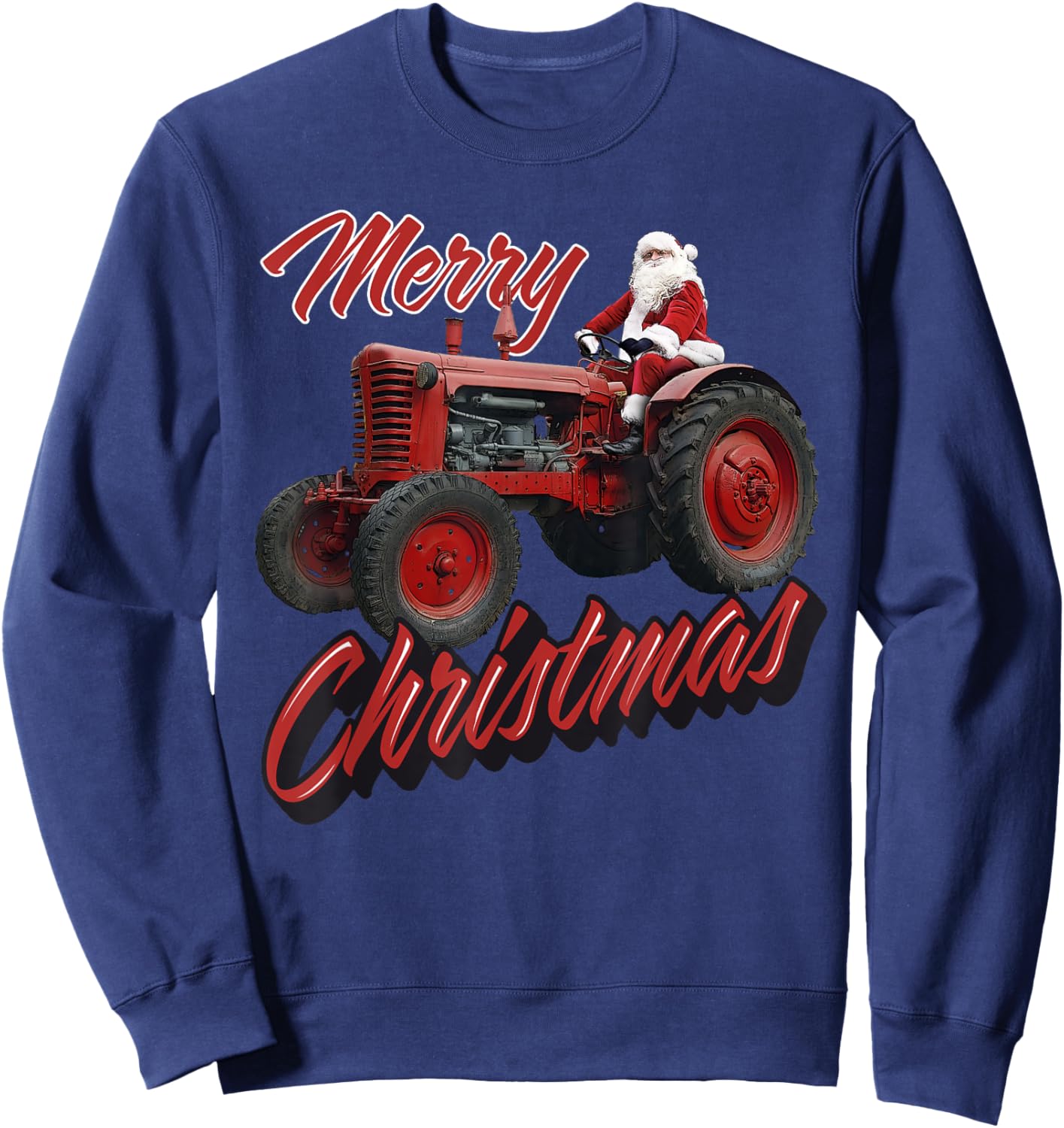 Merry Christmas Farm Tractor Santa Tractor Farmer Christmas Sweatshirt - Sweatshirt | Navy