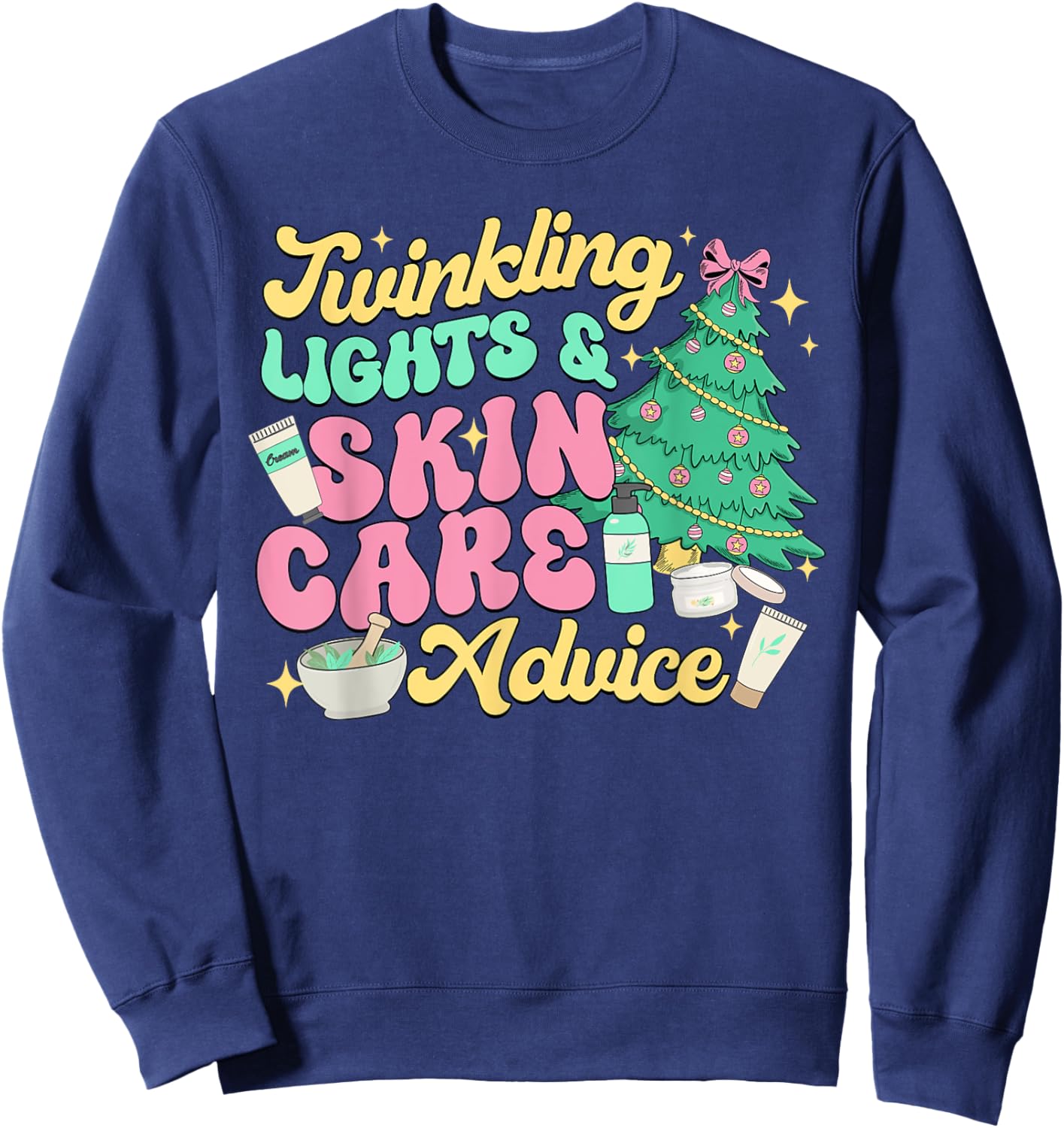 Twinkling Lights & Skin Care Advice, Dermatology Nurse Xmas Sweatshirt - Sweatshirt | Navy