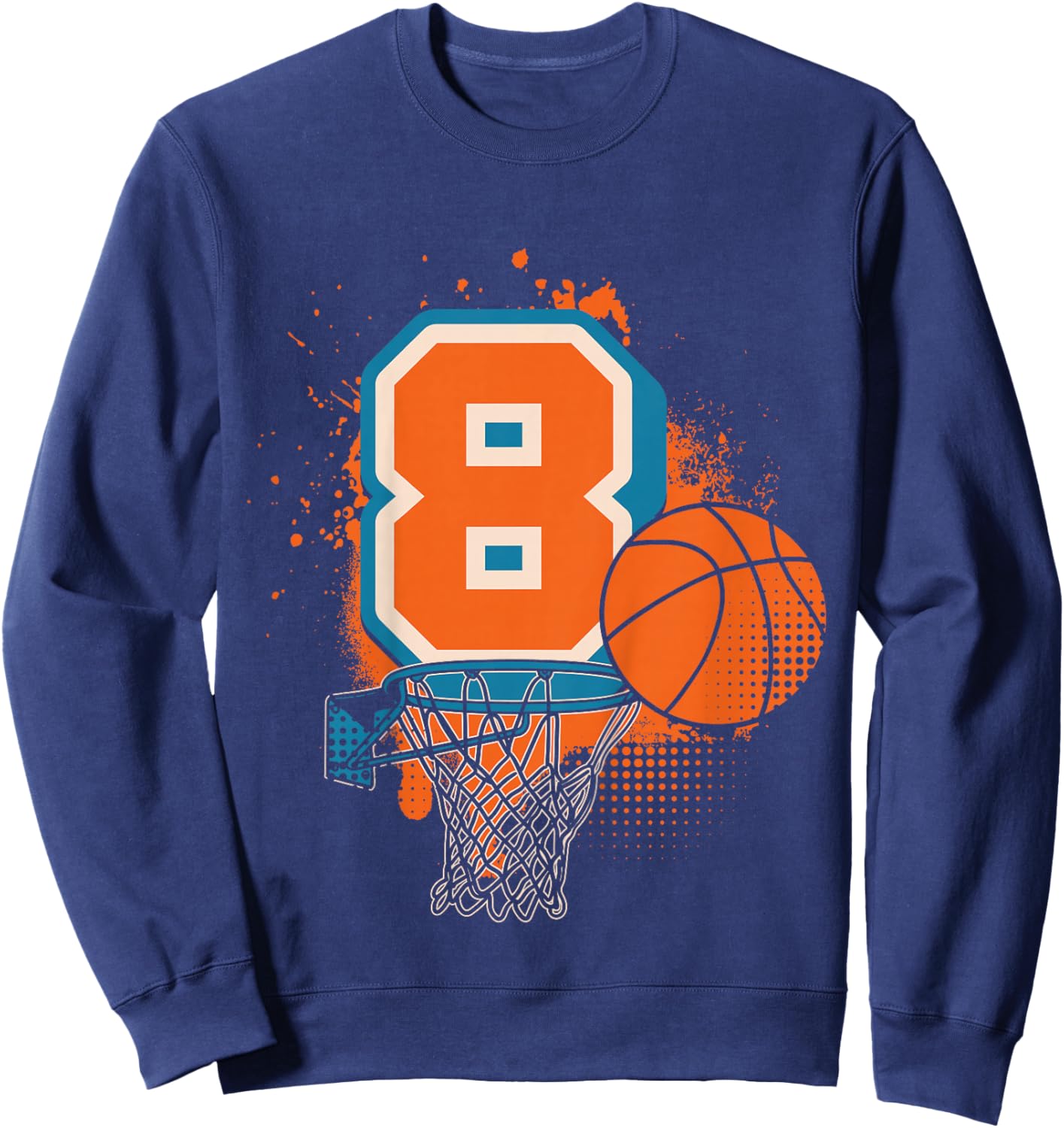 Kids 8th Birthday Boy Basketball Player Basketball 8 Years Old Sweatshirt - Sweatshirt | Navy