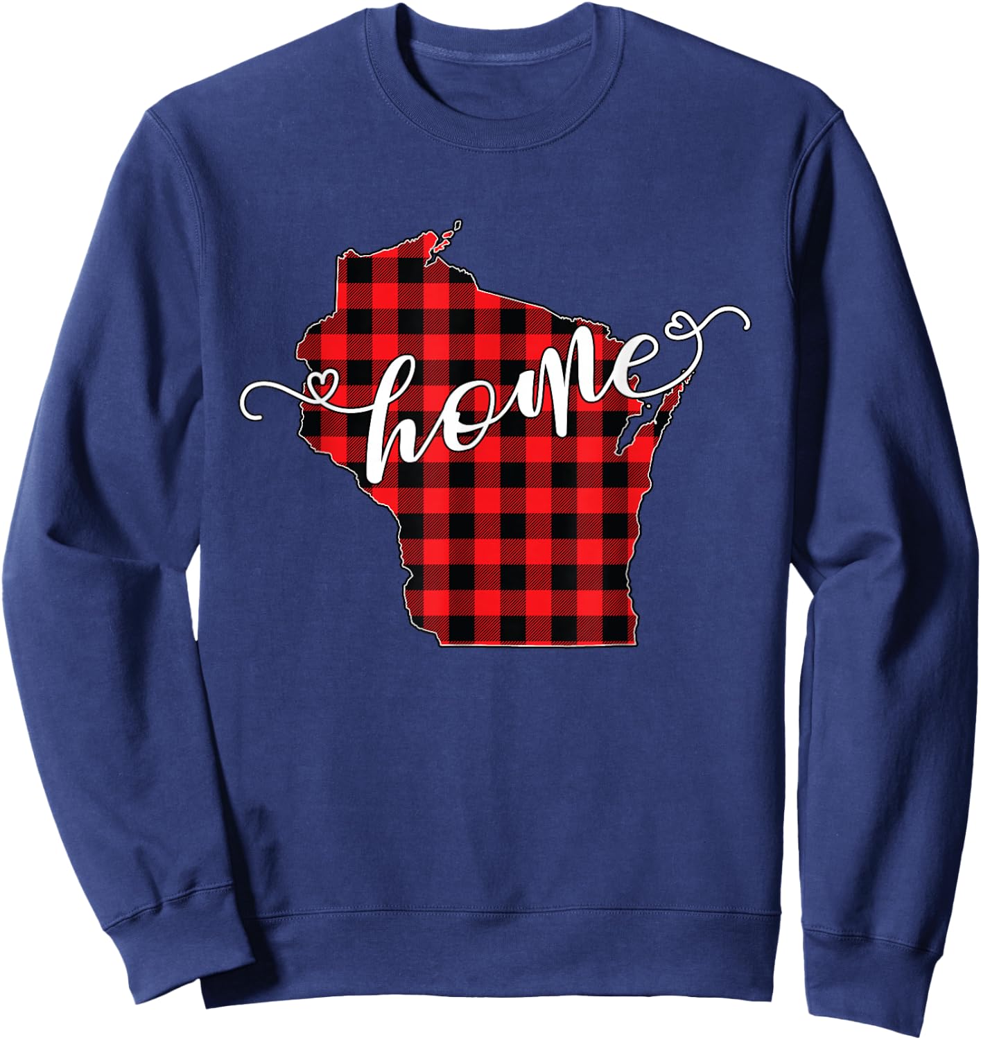 Wisconsin WI State Outline Home Winter Red Buffalo Plaid Sweatshirt - Sweatshirt | Navy