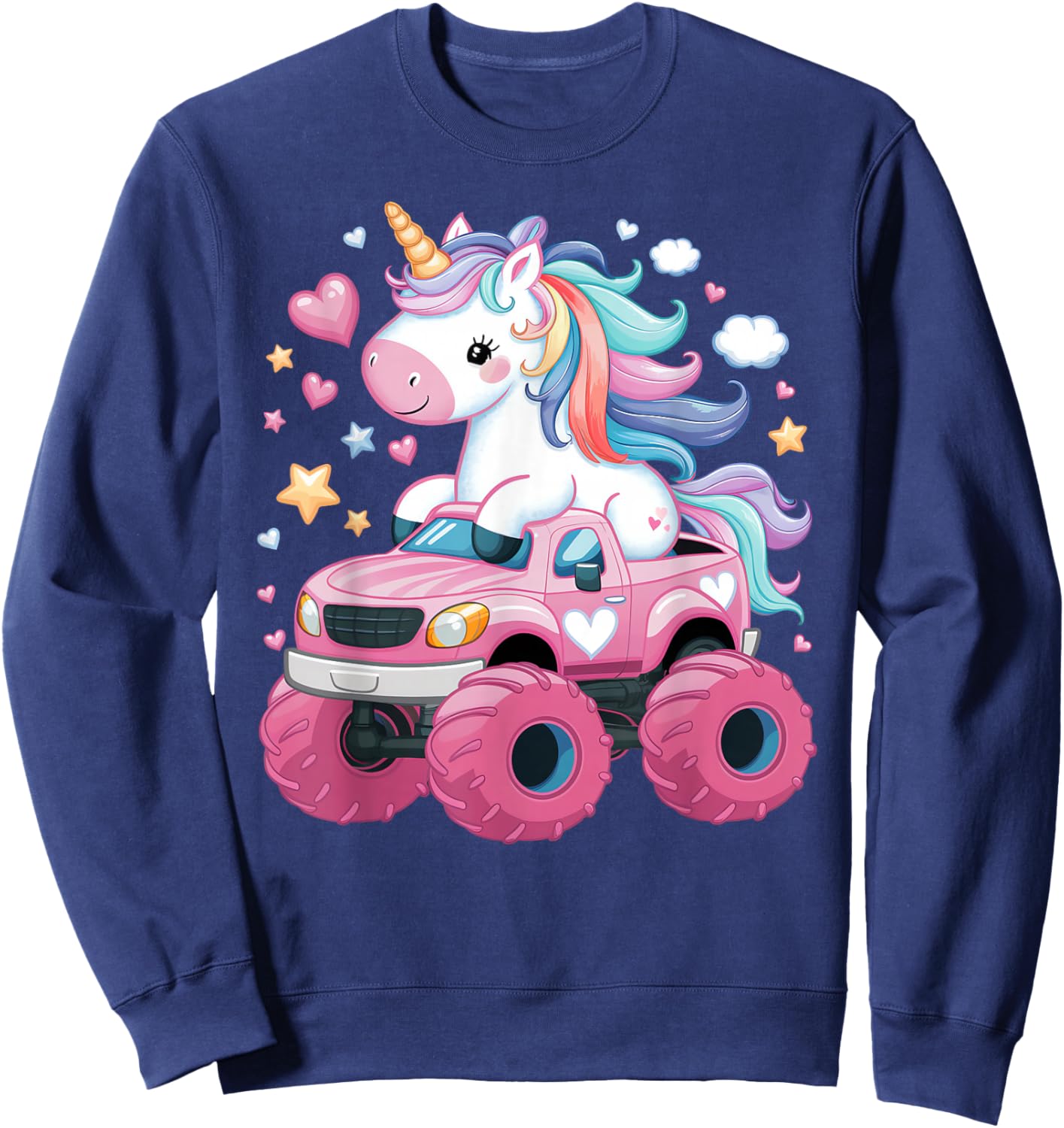 Monster Truck Unicorn Birthday Party Girl Monster Truck Sweatshirt - Sweatshirt | Navy