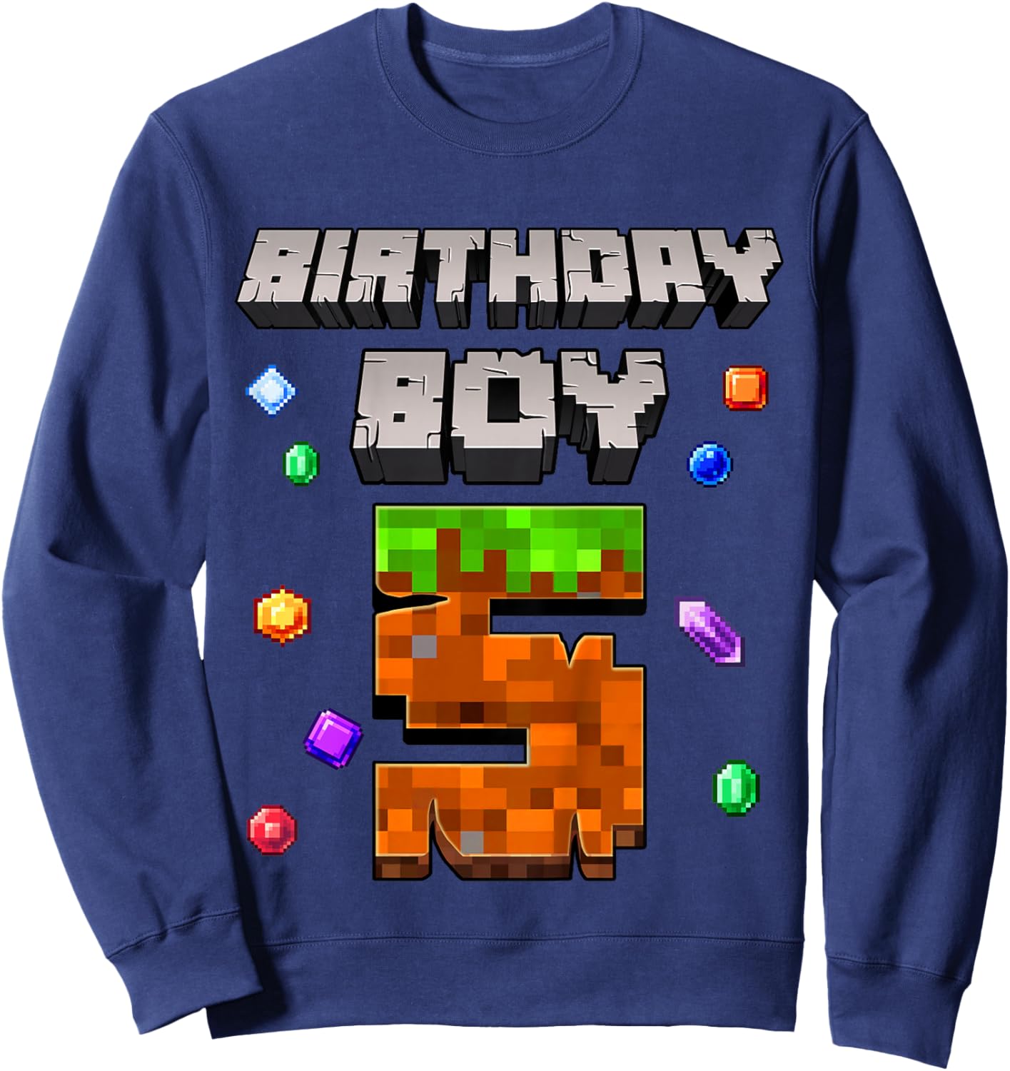 Kids 5th Birthday Boy 5 Video Gamer Pixel Number Five Bday Party Sweatshirt - Sweatshirt | Navy