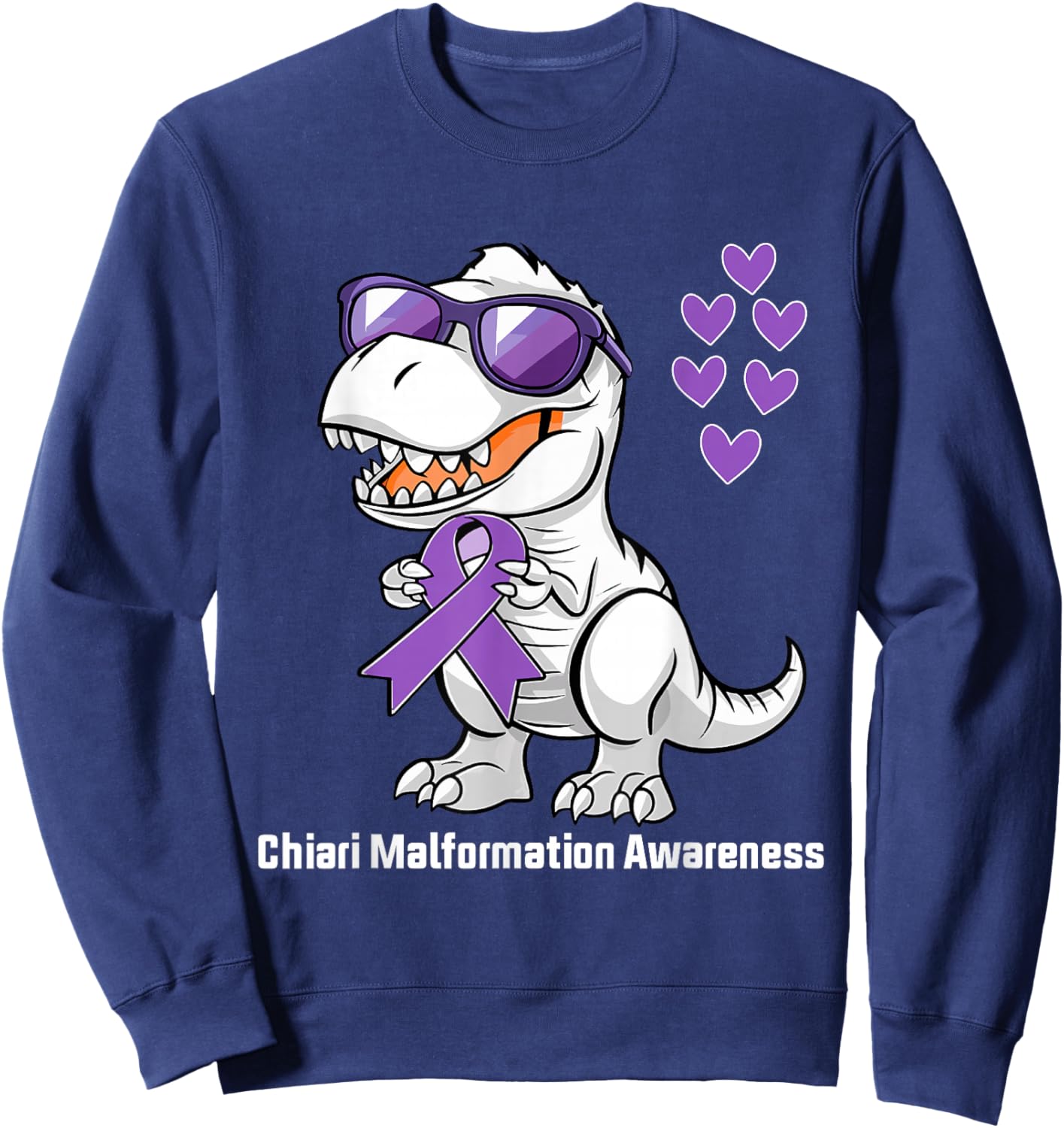 T-rex Dinosaur Chiari Malformation Awareness Dino Toddlers Sweatshirt - Sweatshirt | Navy