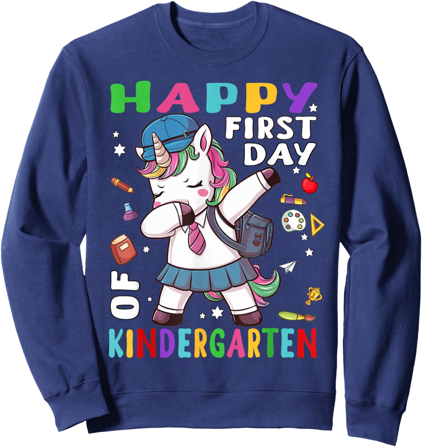 Happy 1st Day of Kindergarten Dabbing Unicorn Back to School Sweatshirt - Sweatshirt | Navy