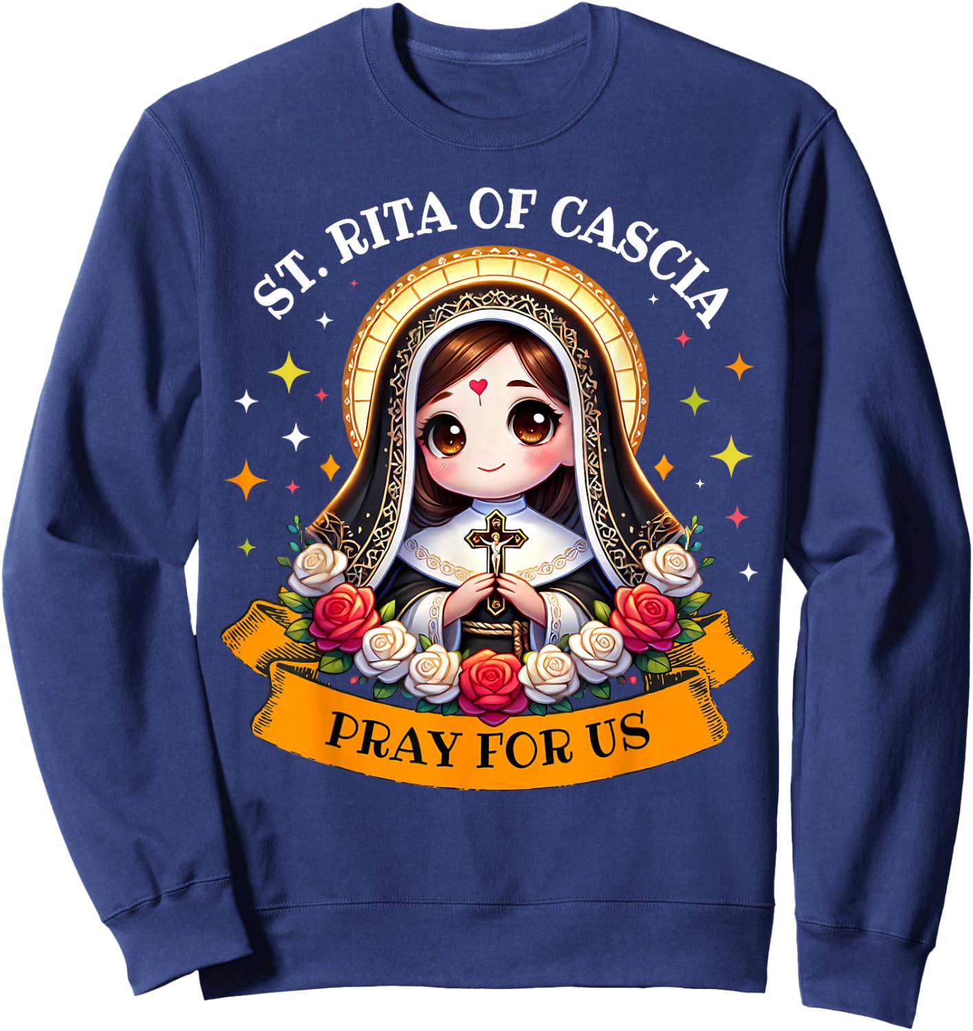 St Rita of Cascia Pray for Us Devotional Catholic for Kids Sweatshirt - Sweatshirt | Navy