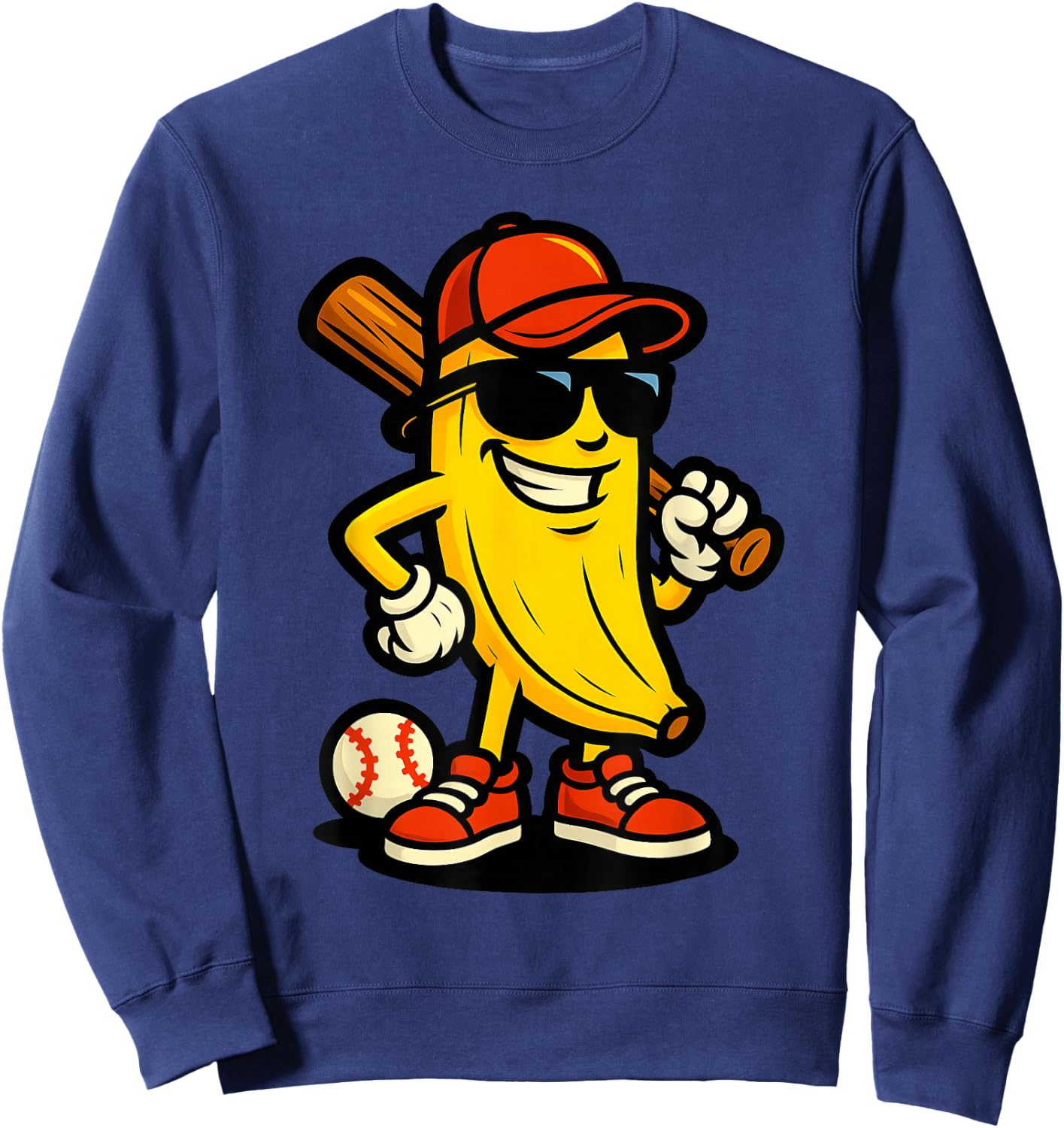 Cool Banana Baseball Cartoon Funny Sports Design Sweatshirt - Sweatshirt | Navy