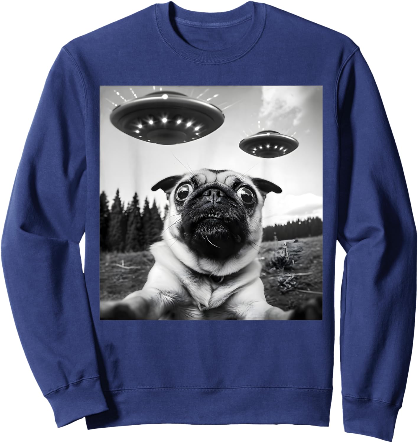 Cool Pug Outfit Pug Alien UFO Funny Women Sweatshirt - Sweatshirt | Navy
