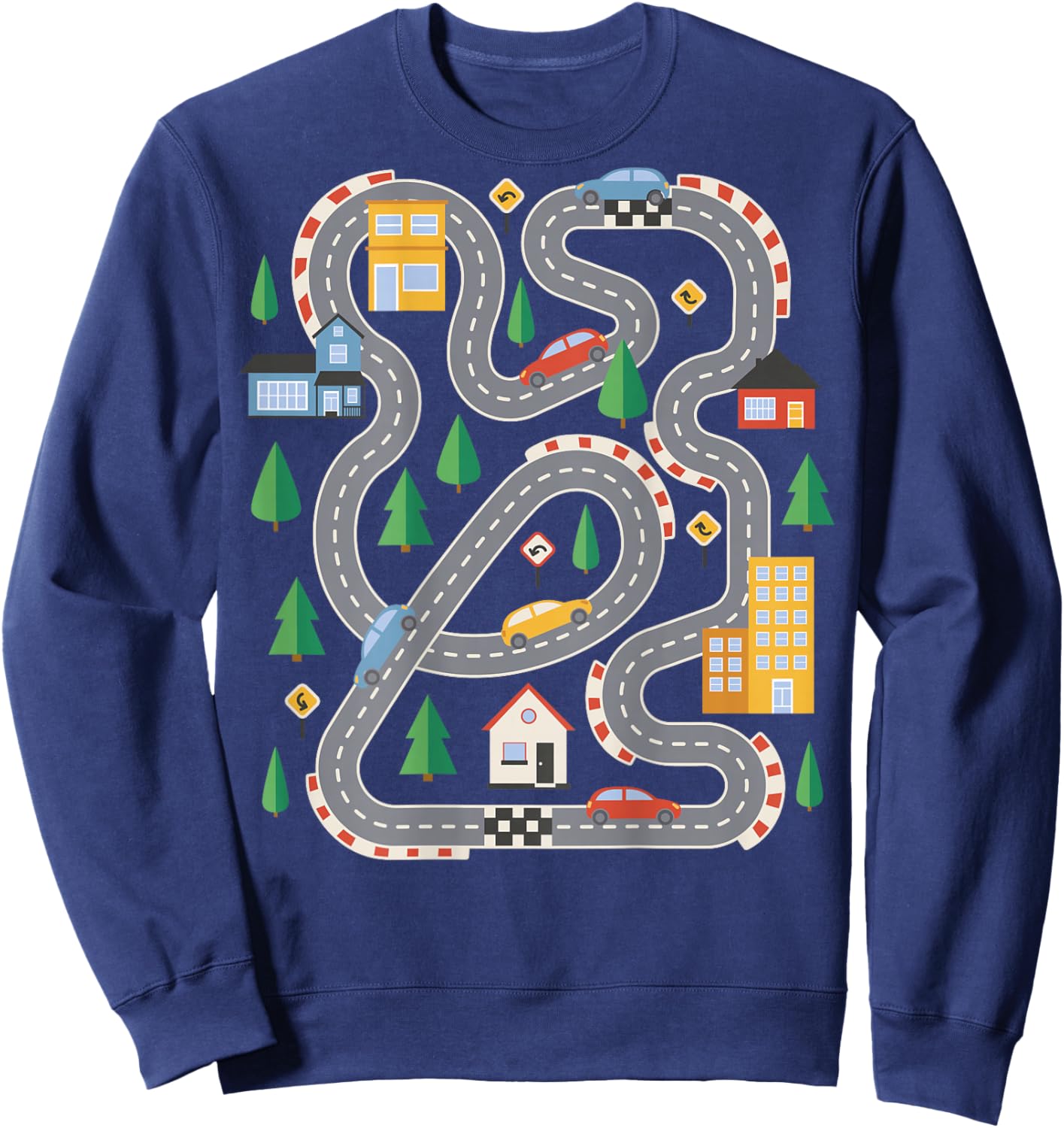 Cool Playmat Car Race Track On Back Cute Toddler Fathers Day Sweatshirt - Sweatshirt | Navy
