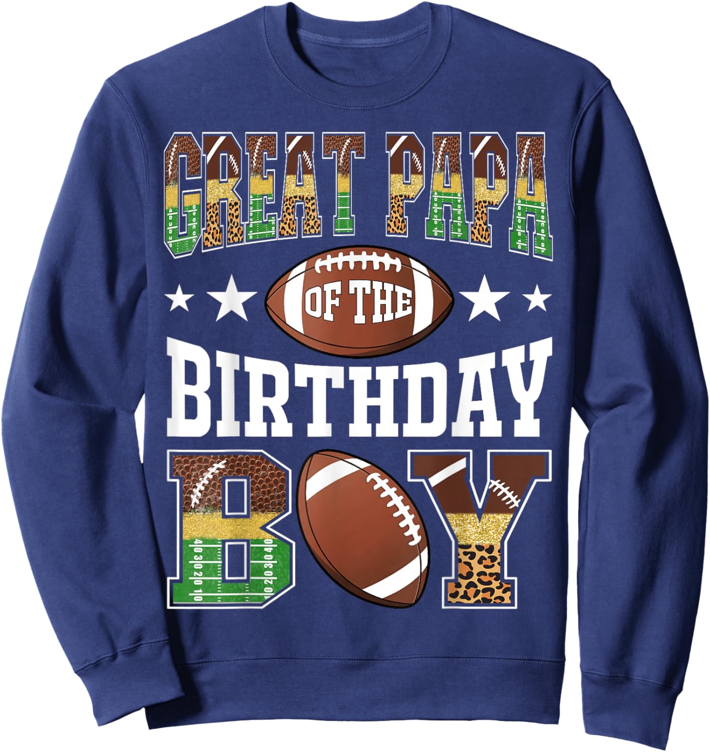 Great Papa Of The Birthday Boy Football Leopard Game Day Sweatshirt - Sweatshirt | Navy