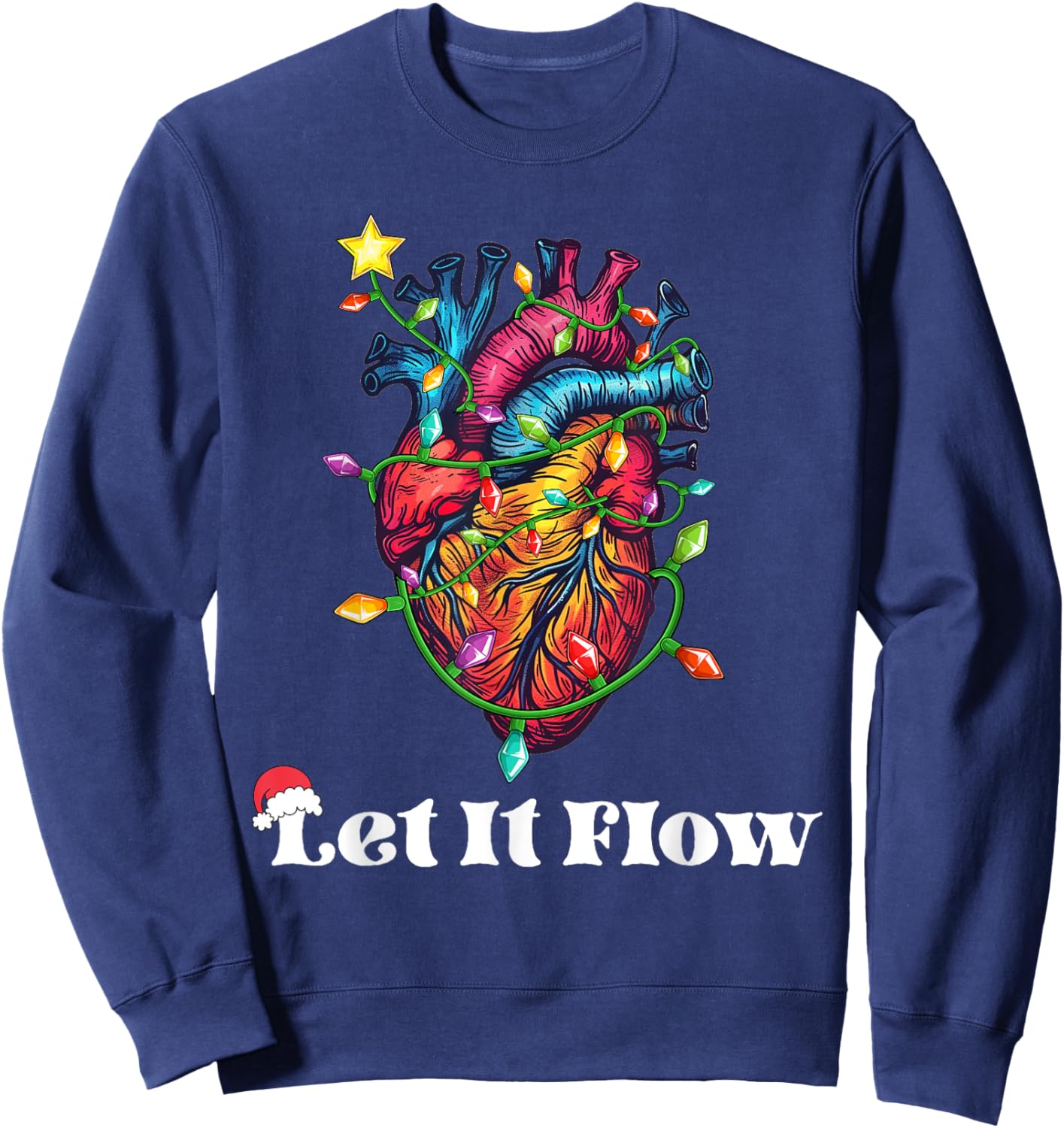 Funny Let It Flow Anatomy Heart Cardiac Nurse Santa Hat Xmas Sweatshirt - Sweatshirt | Navy