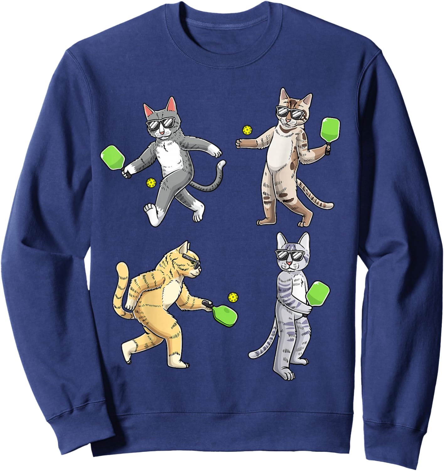 Cats Playing Pickleball Sweatshirt - Sweatshirt | Navy