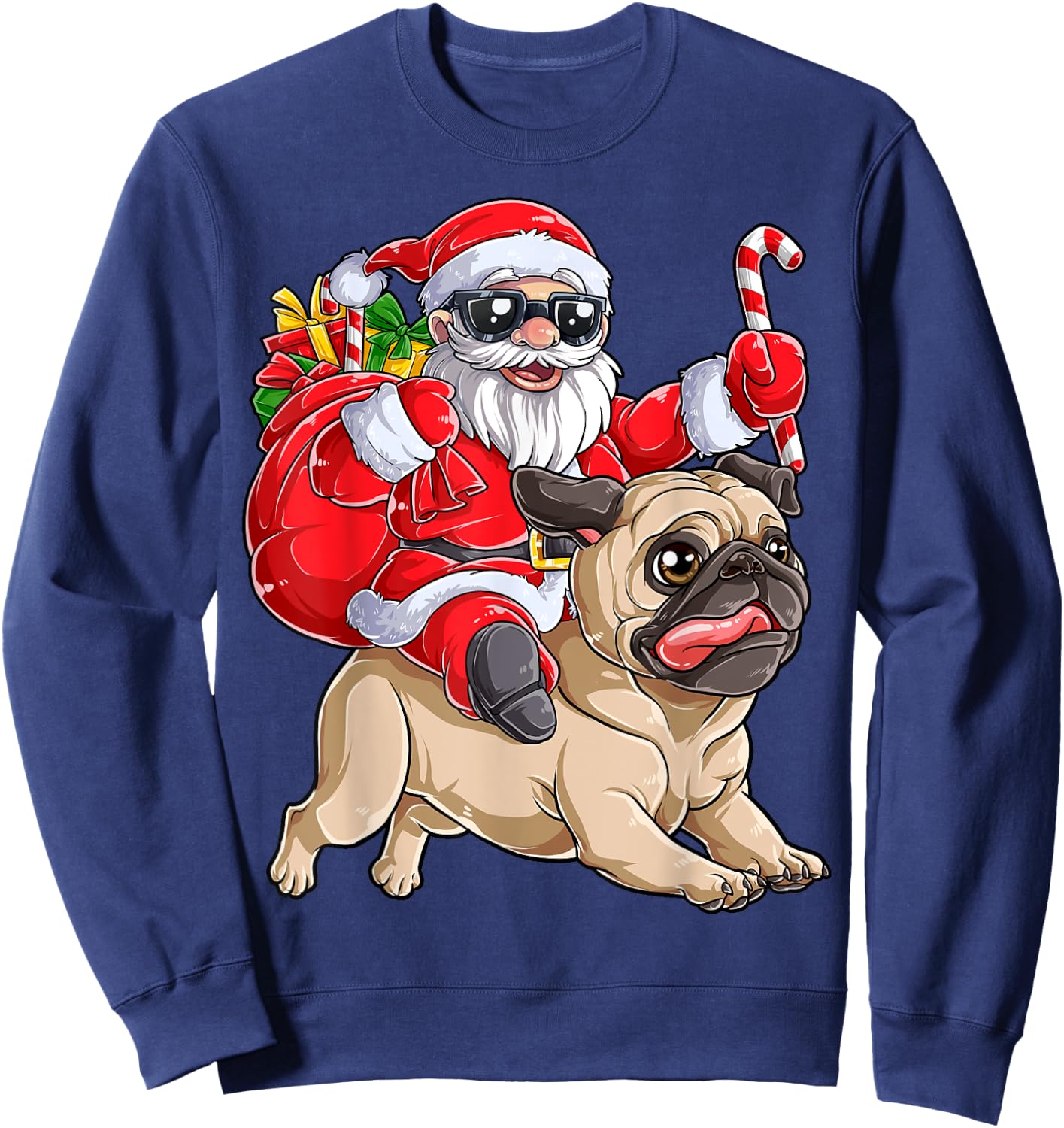 Christmas Santa Claus Riding Pug Xmas Boys Men Pugmas Dog Sweatshirt - Sweatshirt | Navy