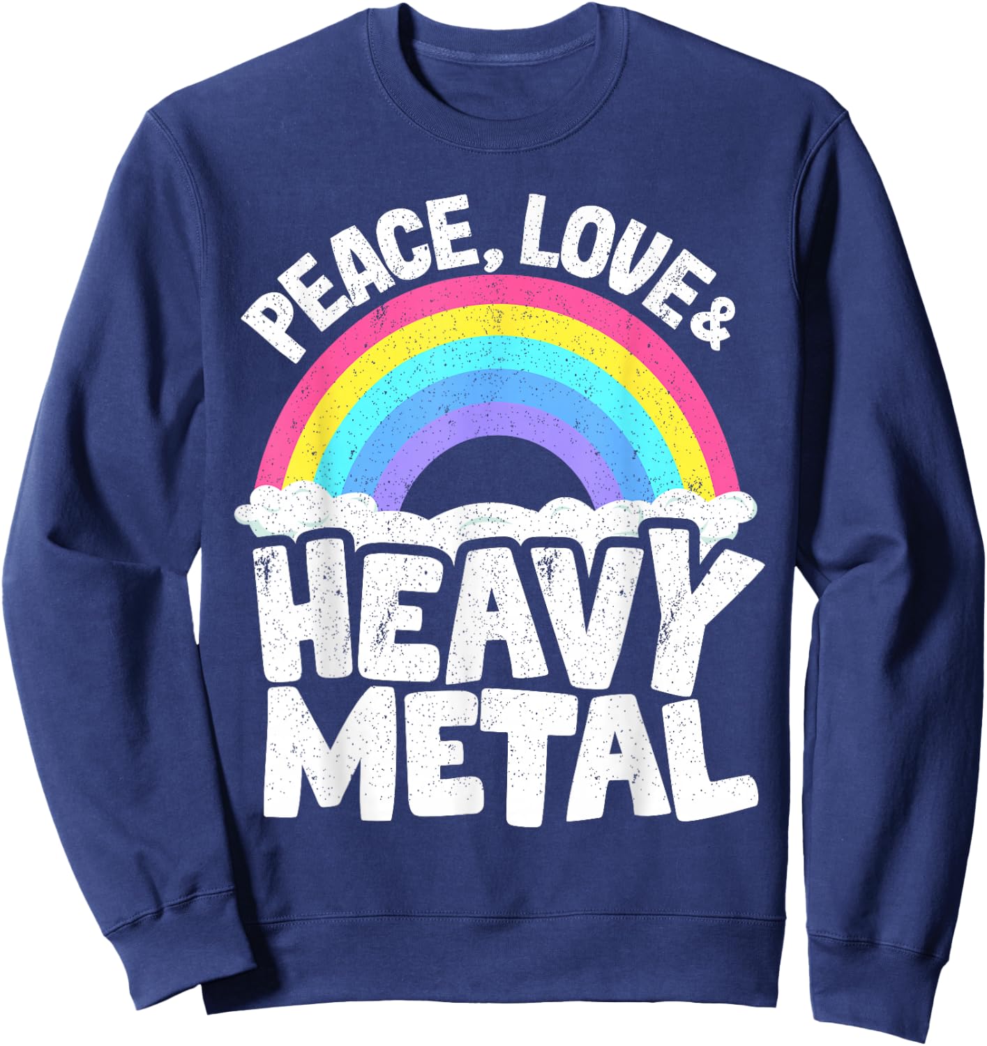 Punk Kids Band Metal Rainbow Retro Peace Love & Heavy Metal Sweatshirt - Sweatshirt | Navy