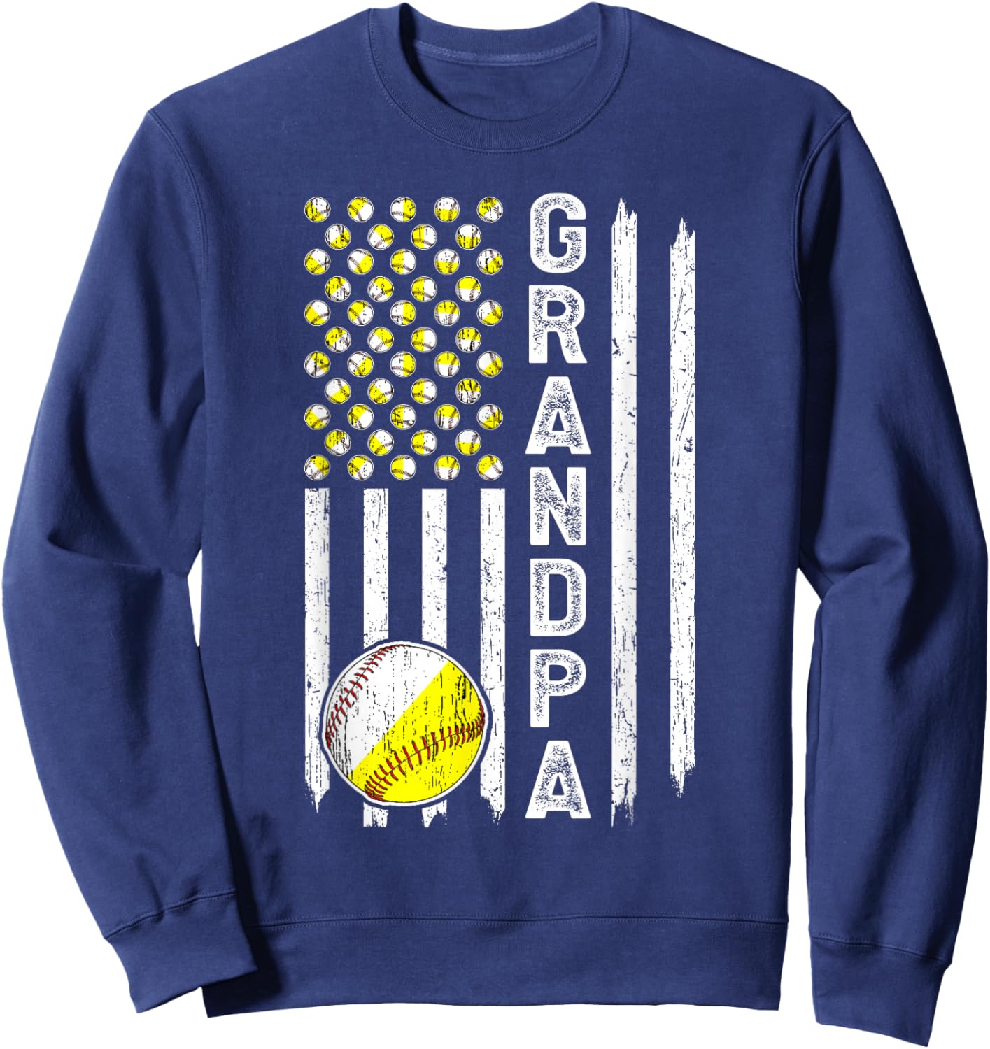 Grandpa American Flag Softball Baseball Grandpa Sweatshirt - Sweatshirt | Navy