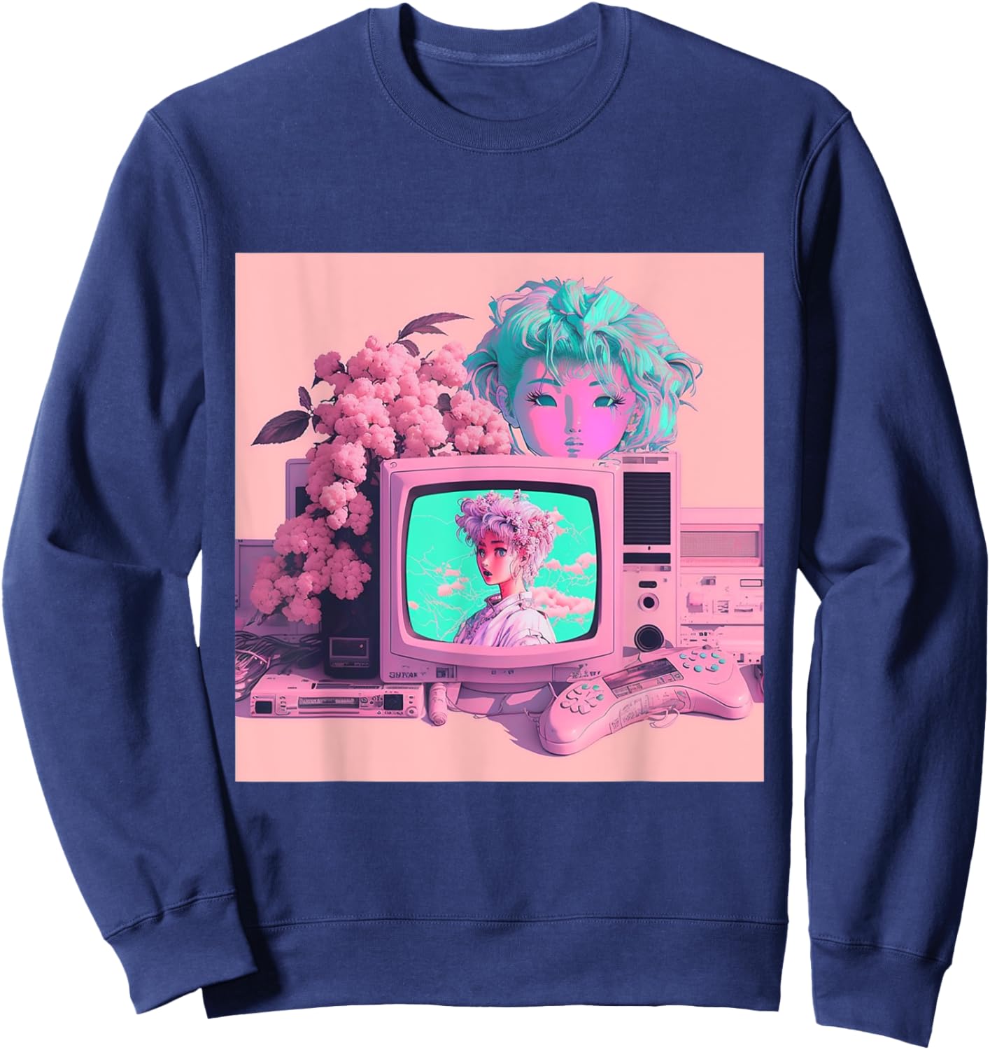 Retro Vaporwave Aesthetic 90s EGirl japanese art Sweatshirt - Sweatshirt | Navy