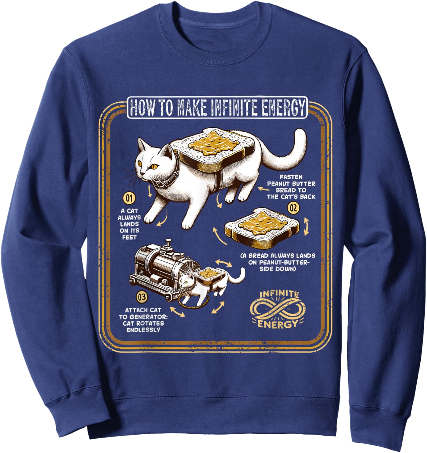 Funny Math Infinite Energy Cat And Mechanical Engineering Sweatshirt - Sweatshirt | Navy